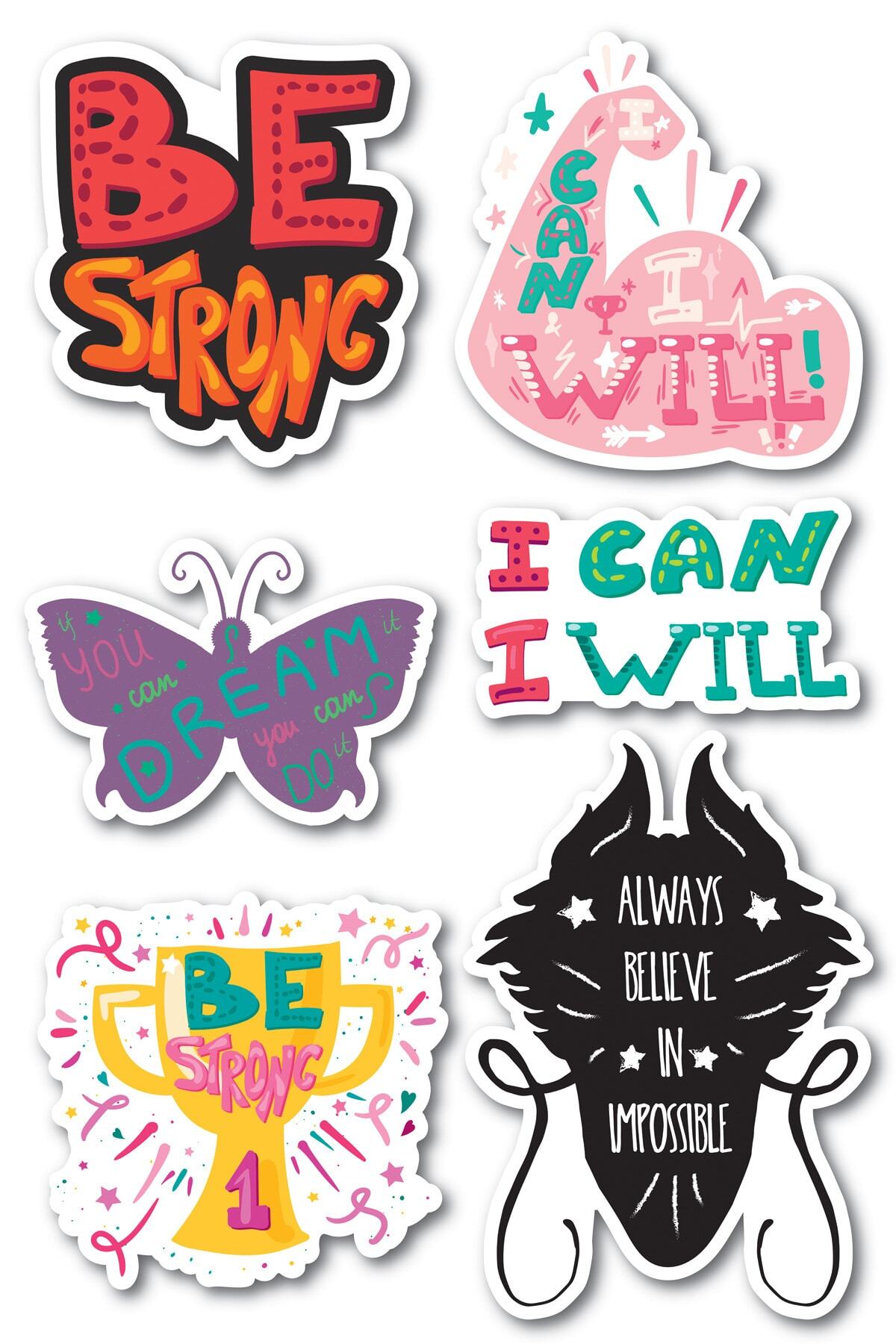Motivasyon Temalı Sticker Seti - 6 Adet Etiket Seti- Telefon, Tablet, Defter Laptop Uyumlu Etiket