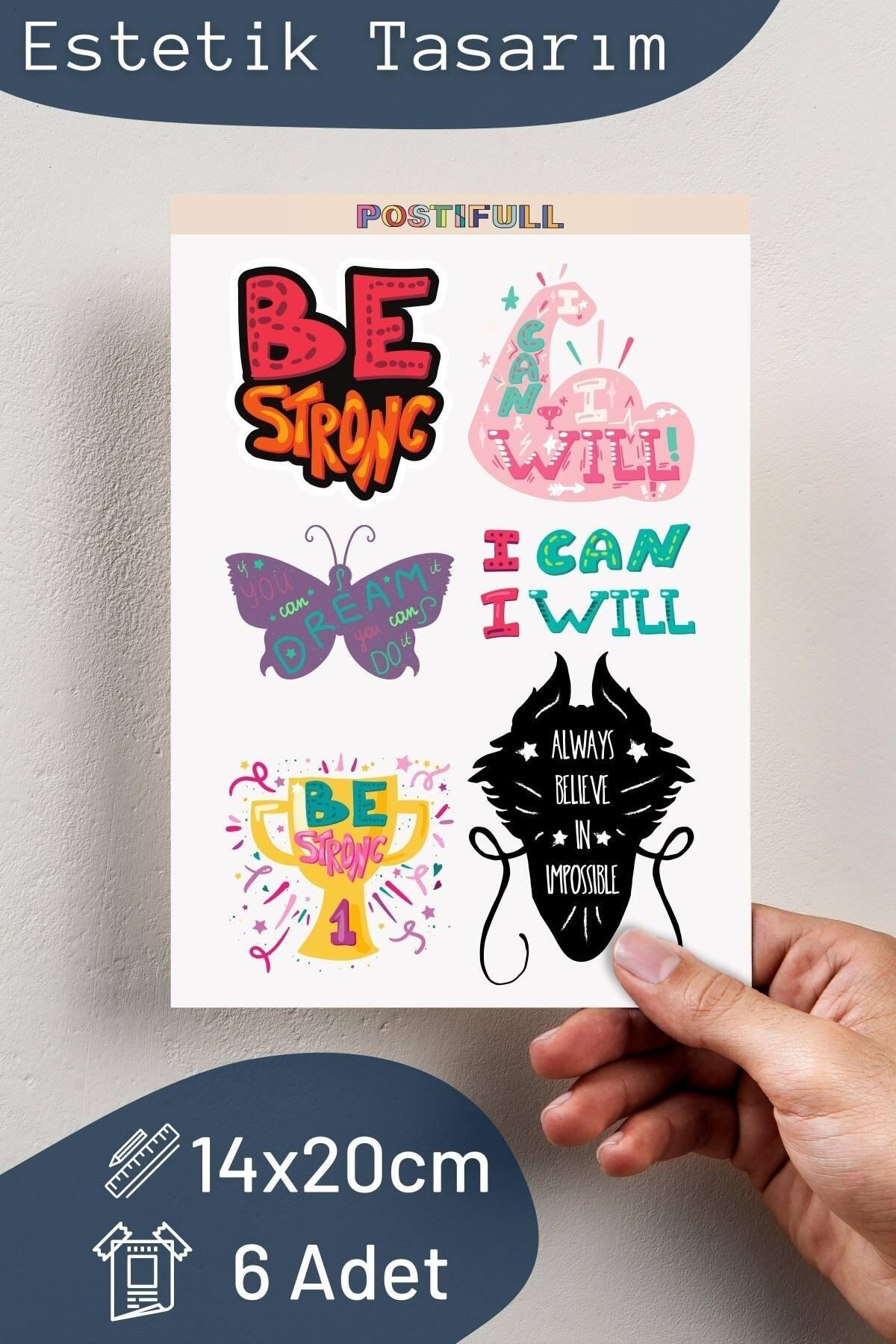 Motivasyon Temalı Sticker Seti - 6 Adet Etiket Seti- Telefon, Tablet, Defter Laptop Uyumlu Etiket