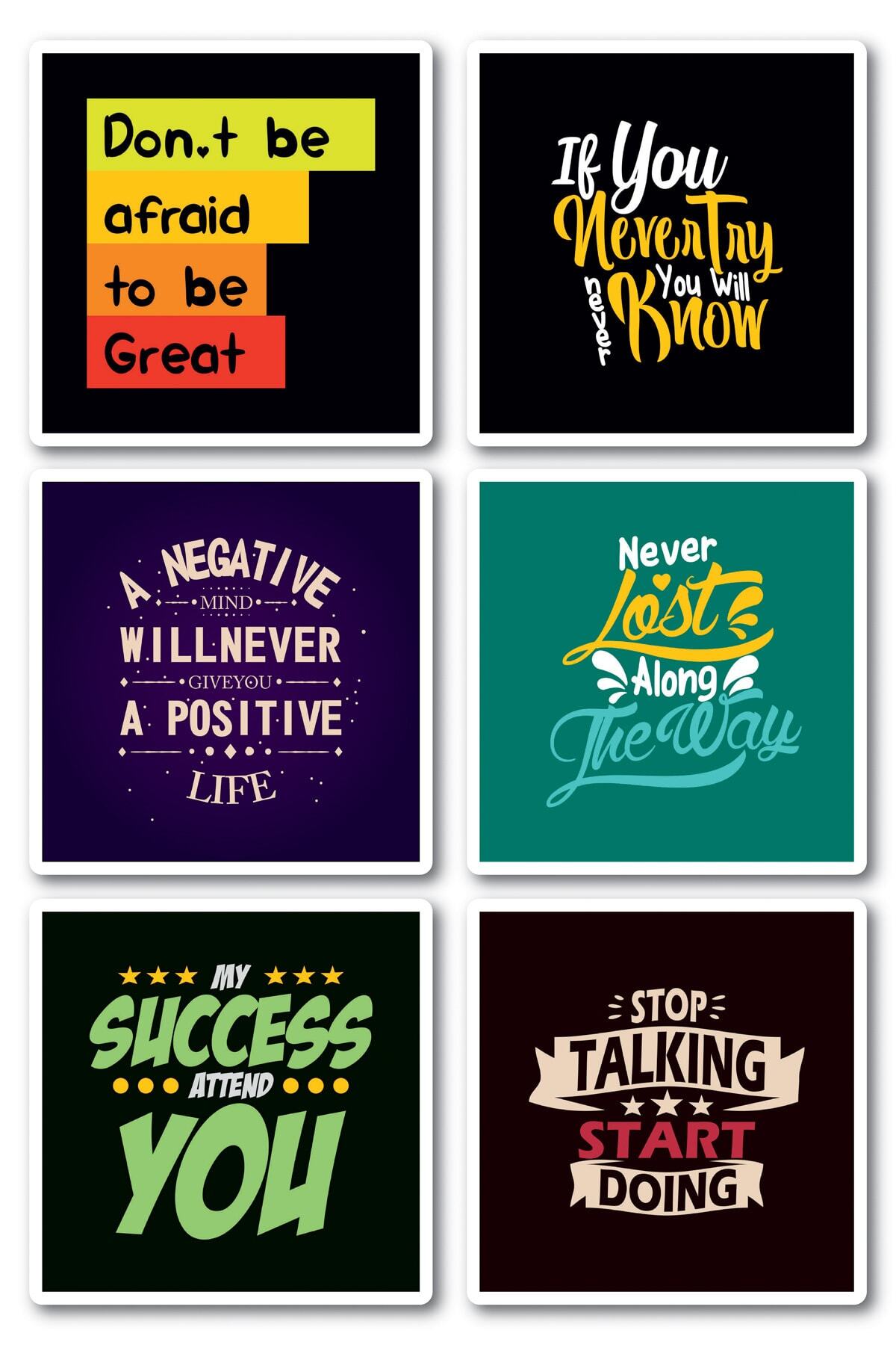 Motivasyon Temalı Sticker Seti - 6 Adet Etiket Seti- Telefon, Tablet, Defter Laptop Uyumlu Etiket