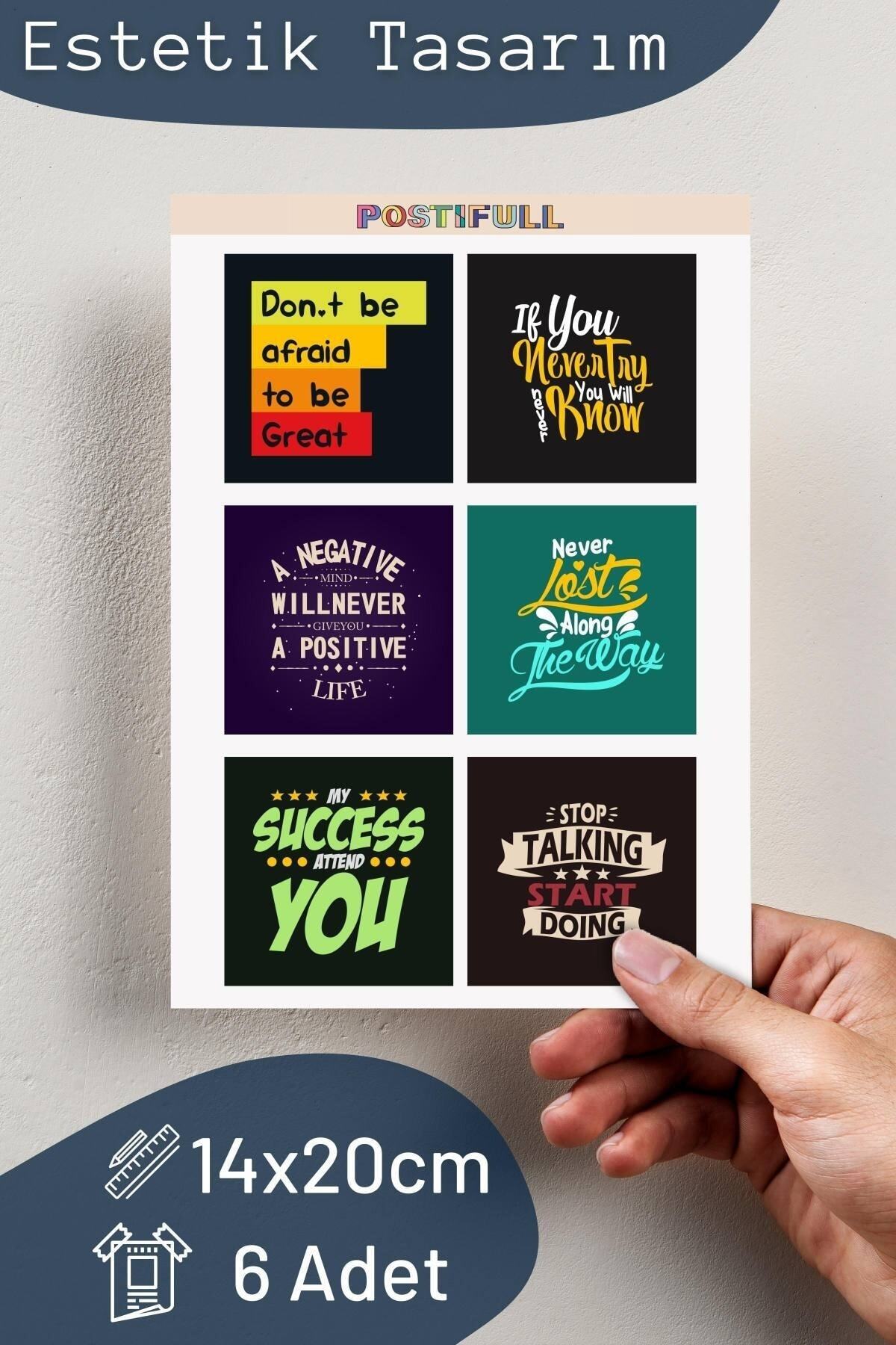 Motivasyon Temalı Sticker Seti - 6 Adet Etiket Seti- Telefon, Tablet, Defter Laptop Uyumlu Etiket