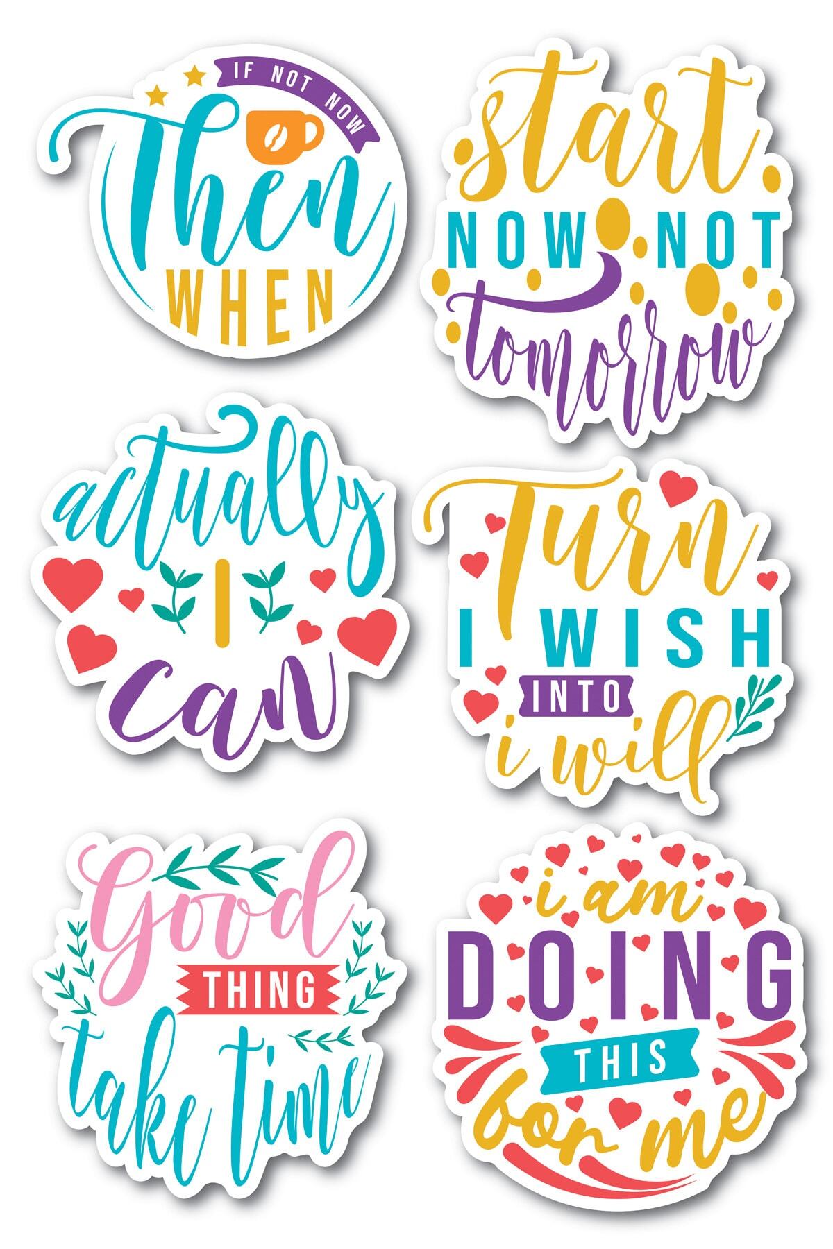 Motivasyon Temalı Sticker Seti - 6 Adet Etiket Seti- Telefon, Tablet, Defter Laptop Uyumlu Etiket