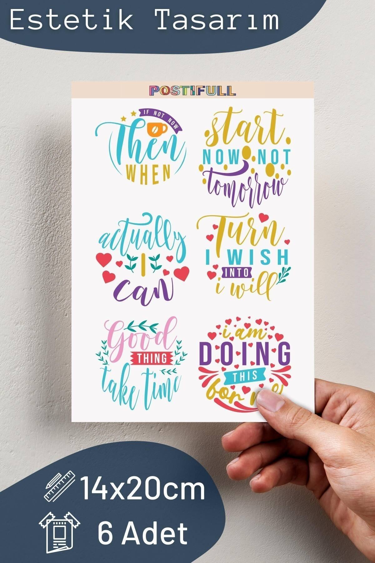 Motivasyon Temalı Sticker Seti - 6 Adet Etiket Seti- Telefon, Tablet, Defter Laptop Uyumlu Etiket