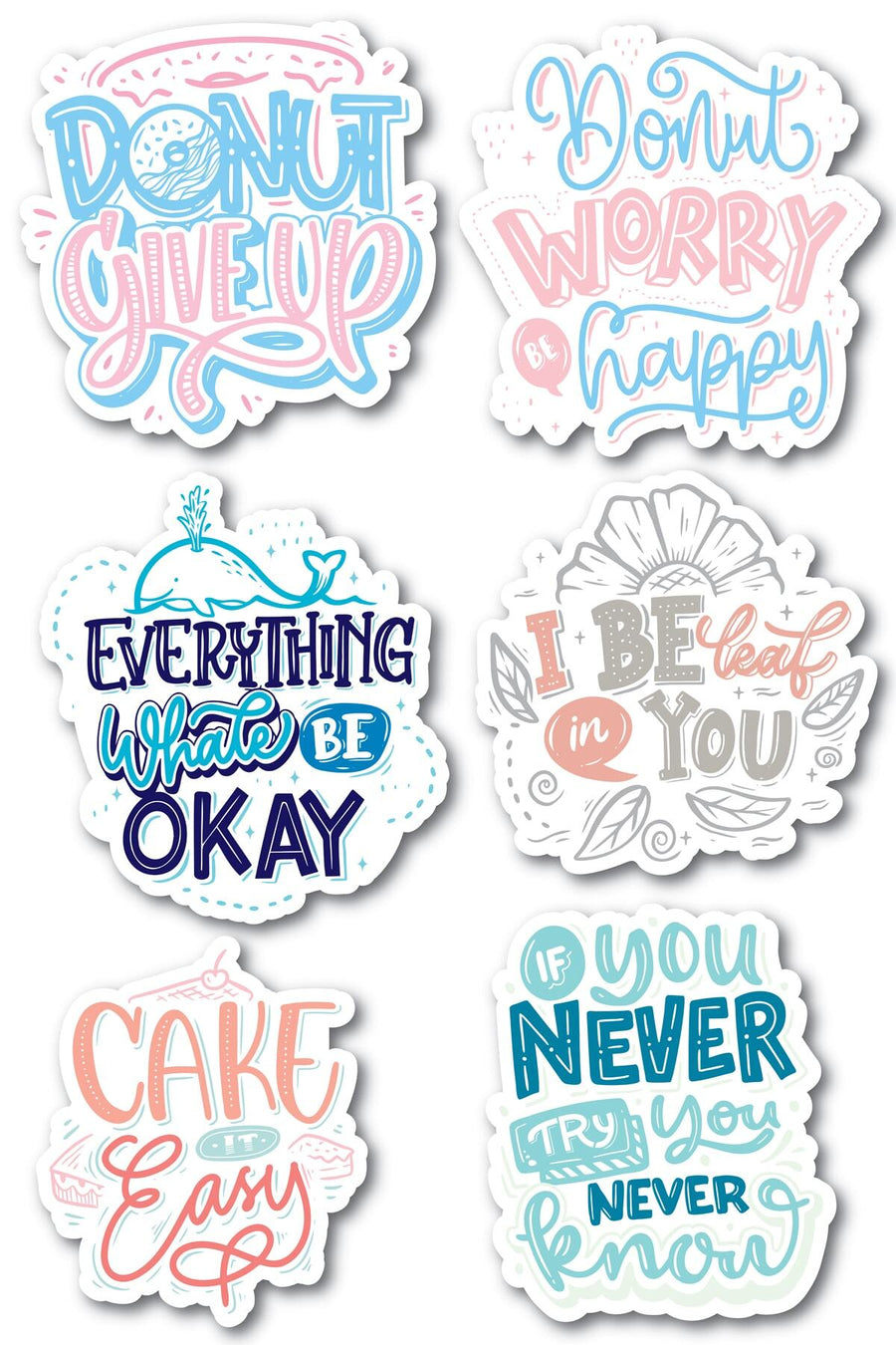 Motivasyon Temalı Sticker Seti - 6 Adet Etiket Seti- Telefon, Tablet, Defter Laptop Uyumlu Etiket