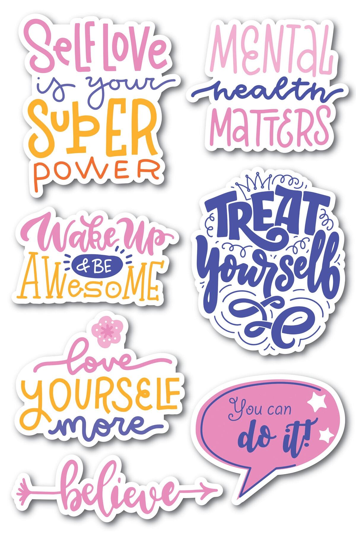 Motivasyon Temalı Sticker Seti - 7 Adet Etiket Seti- Telefon, Tablet, Defter Laptop Uyumlu Etiket