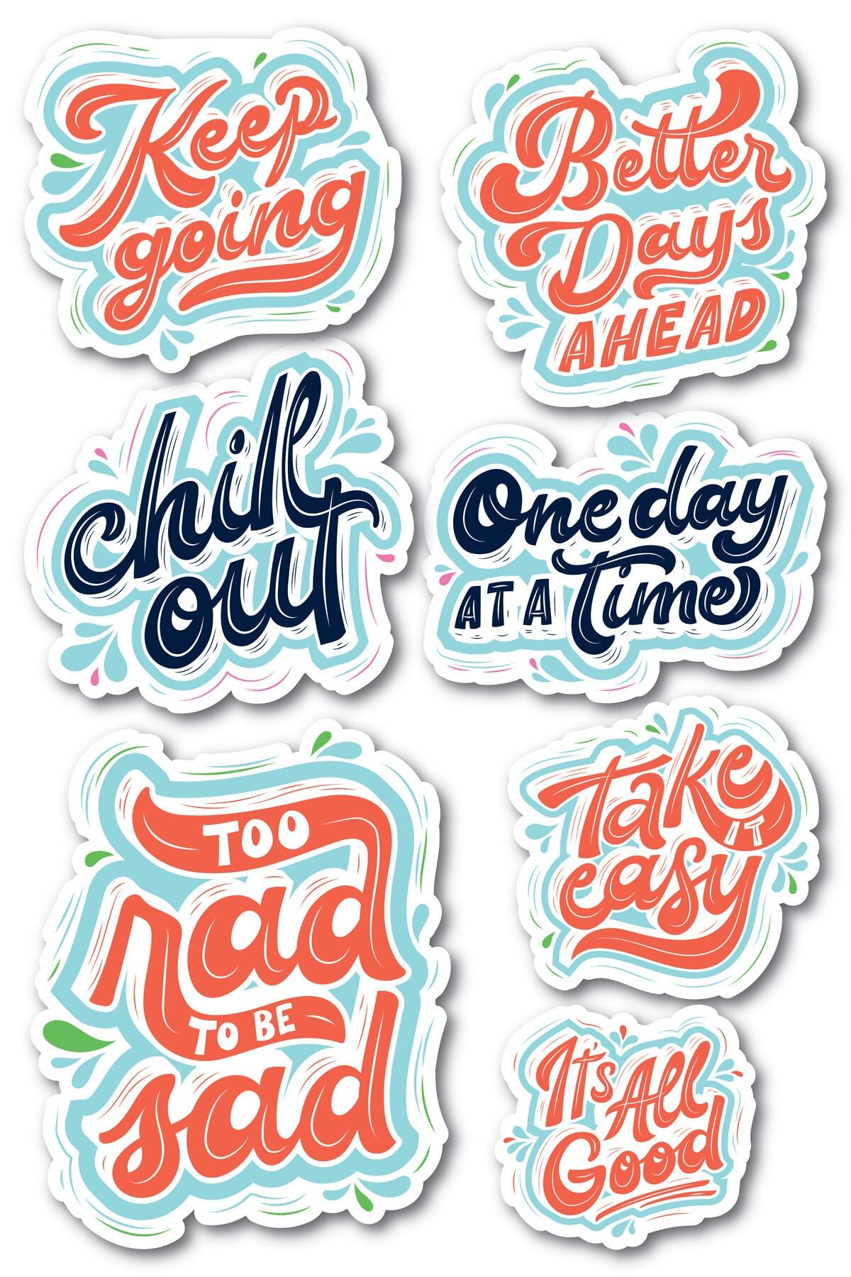 Motivasyon Temalı Sticker Seti - 7 Adet Etiket Seti- Telefon, Tablet, Defter Laptop Uyumlu Etiket