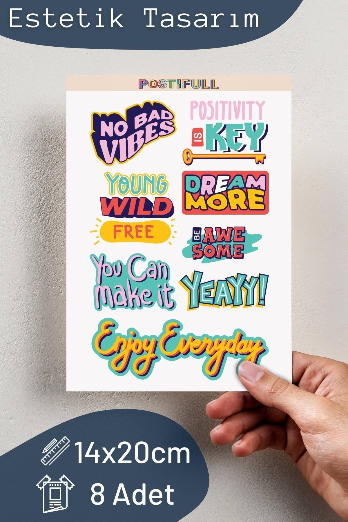 Motivasyon Temalı Sticker Seti - 8 Adet Etiket Seti- Telefon, Tablet, Defter Laptop Uyumlu Etiket