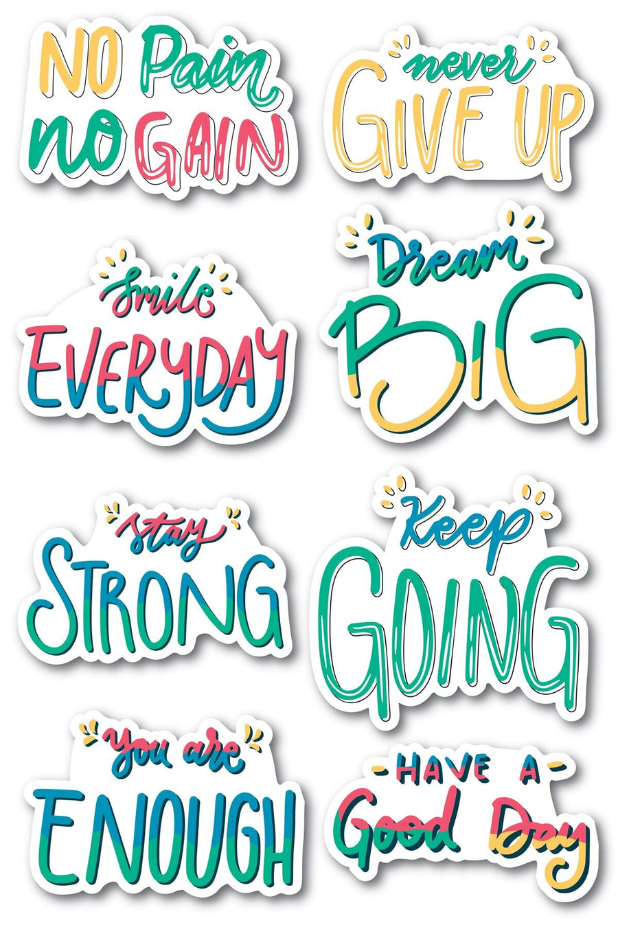 Motivasyon Temalı Sticker Seti - 8 Adet Etiket Seti- Telefon, Tablet, Defter Laptop Uyumlu Etiket