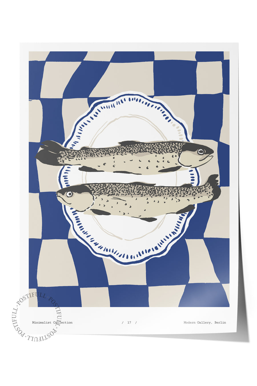 Balık Desenli Minimalist Tabak Mutfak Temalı Çerçevesiz Poster
