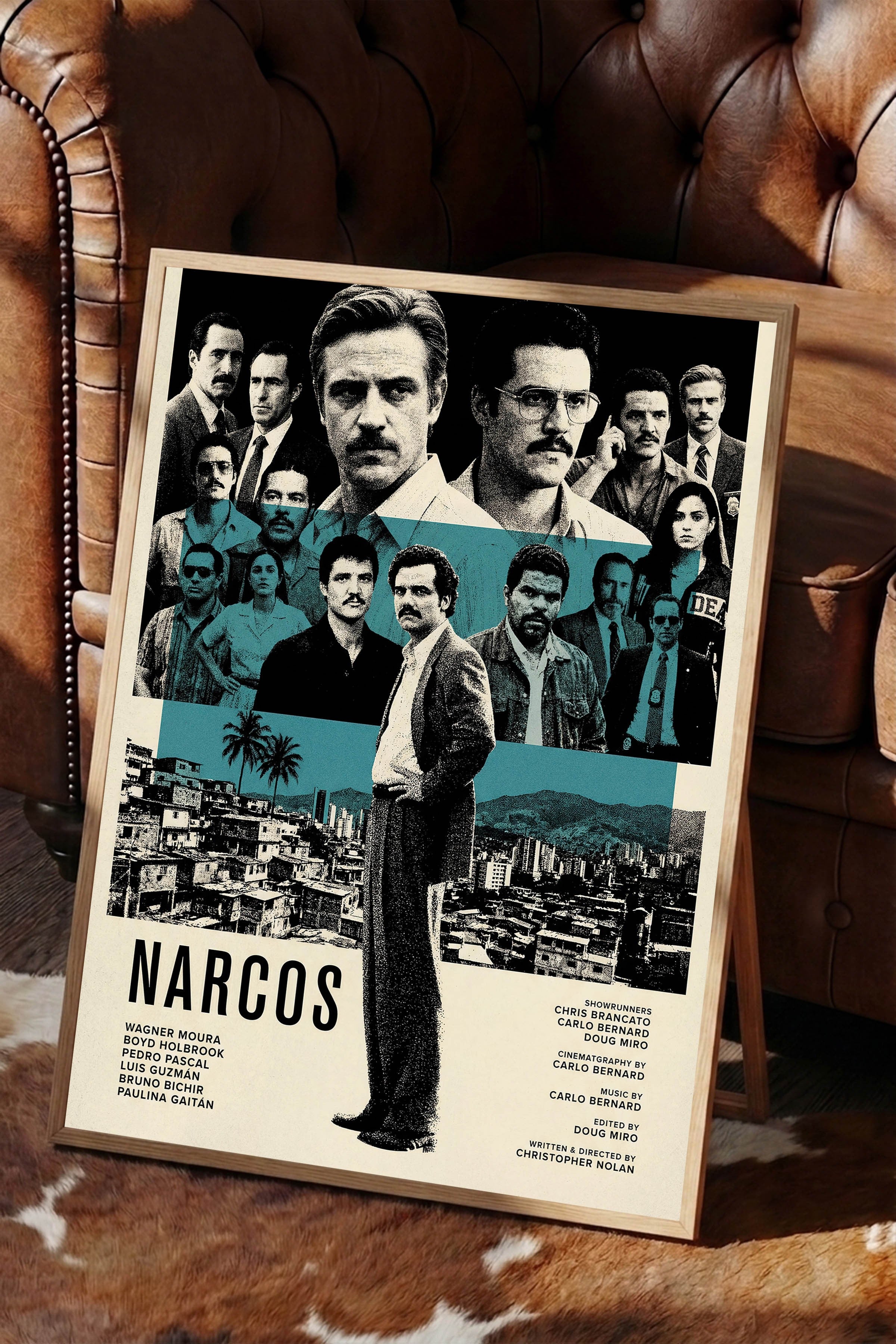 Narcos Ahşap Çerçeveli Poster, Sinema ve Dizi Tablo, Film Dizi Afişleri NO:112790
