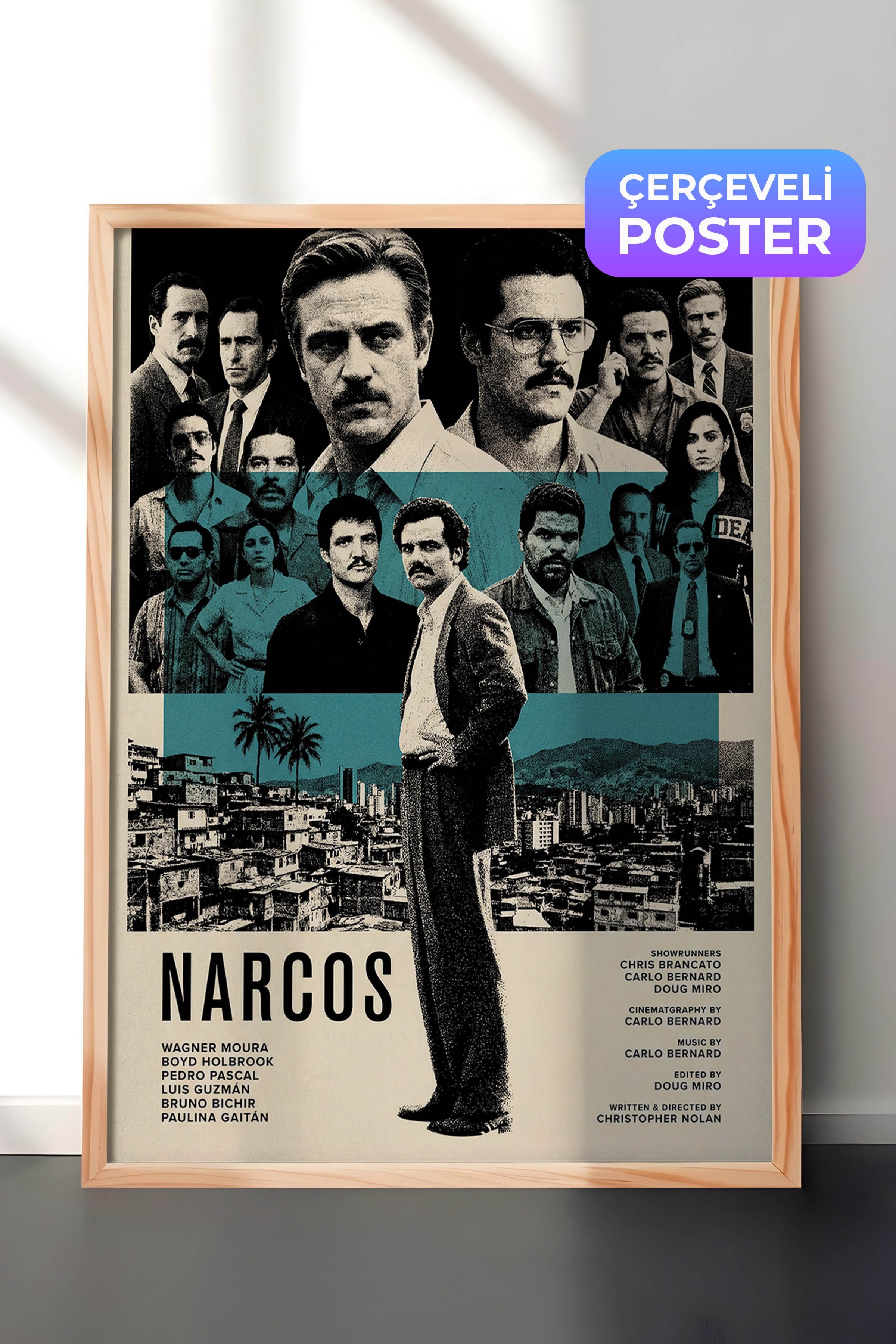 Narcos Ahşap Çerçeveli Poster, Sinema ve Dizi Tablo, Film Dizi Afişleri NO:112790