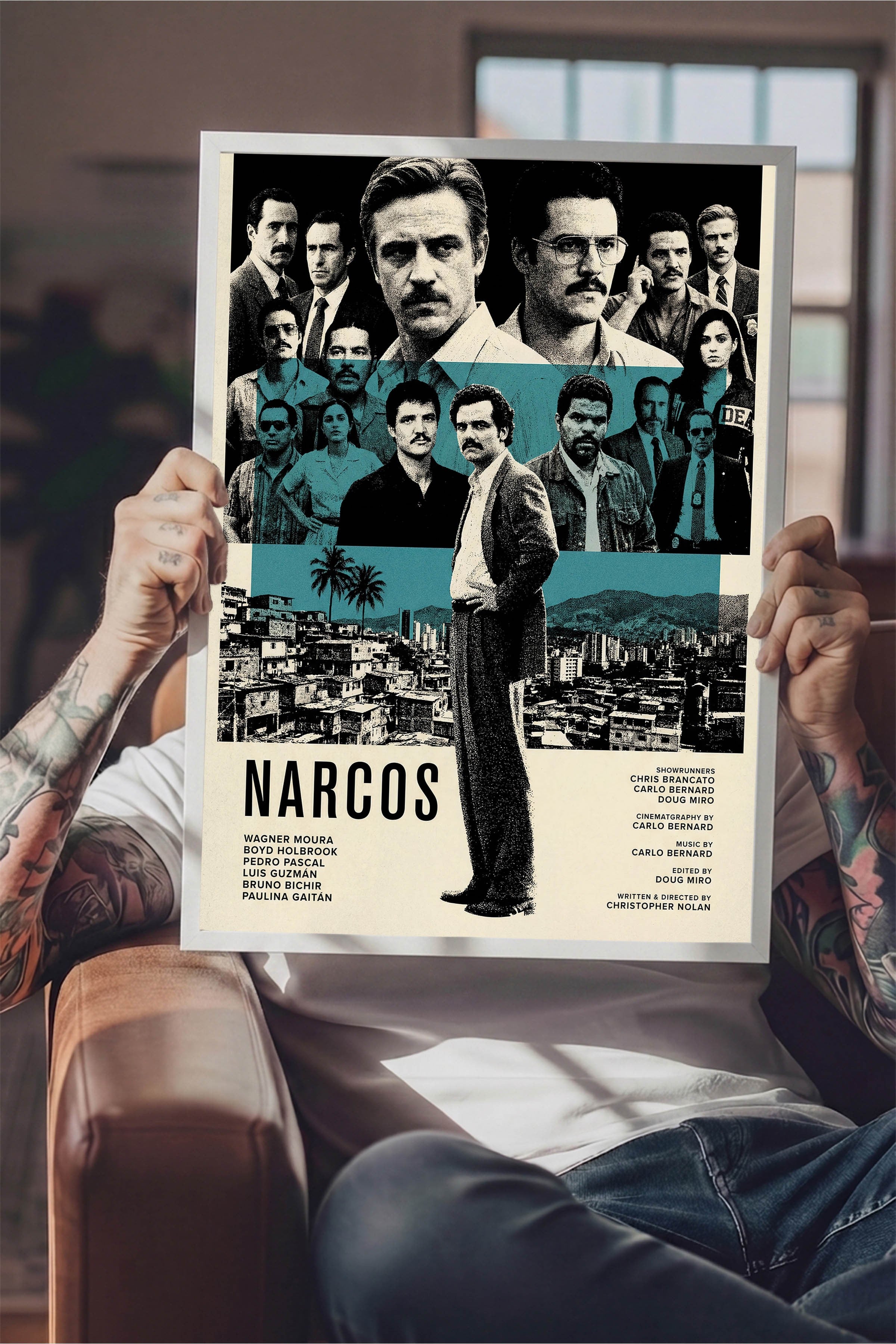 Narcos Beyaz Çerçeveli Poster, Sinema ve Dizi Tablo, Film Dizi Afişleri NO:112790