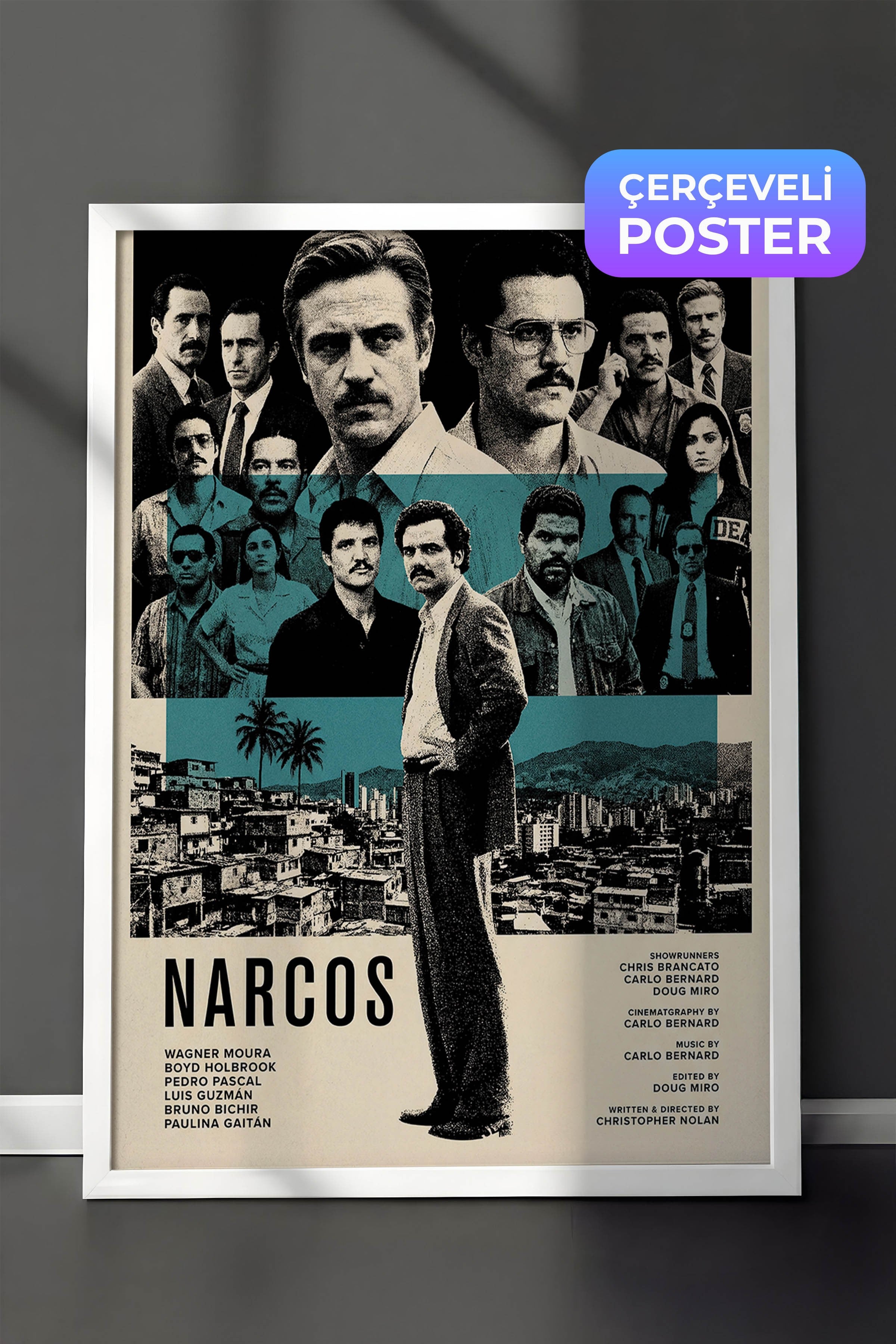 Narcos Beyaz Çerçeveli Poster, Sinema ve Dizi Tablo, Film Dizi Afişleri NO:112790