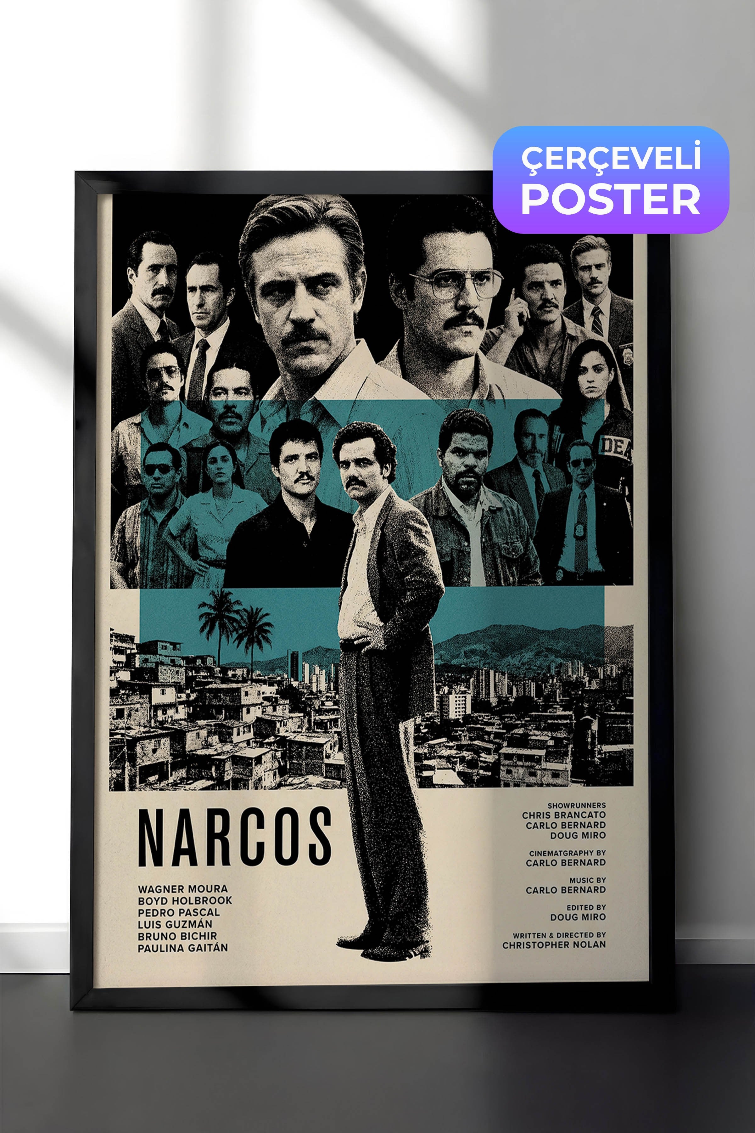 Narcos Siyah Çerçeveli Poster, Sinema ve Dizi Tablo, Film Dizi Afişleri NO:112790