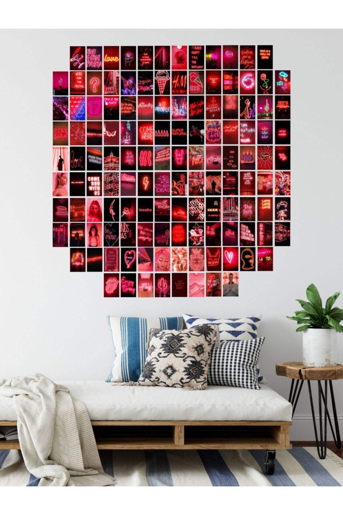 Neon Temalı Poster Seti - Kırmızı - Arkası Yapışkanlı Poster Kolaj Seti - 130 Adet - 10cm*15cm