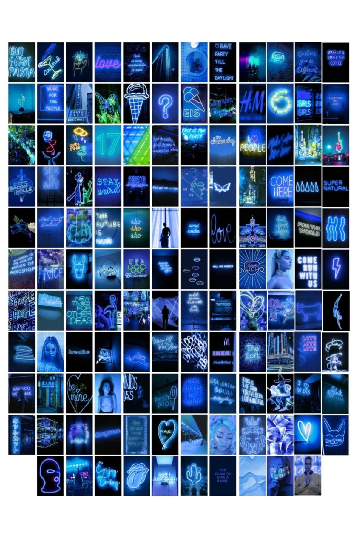 Neon Temalı Poster Seti - Lacivert - Arkası Yapışkanlı Poster Kolaj Seti - 130 Adet - 10cm*15cm