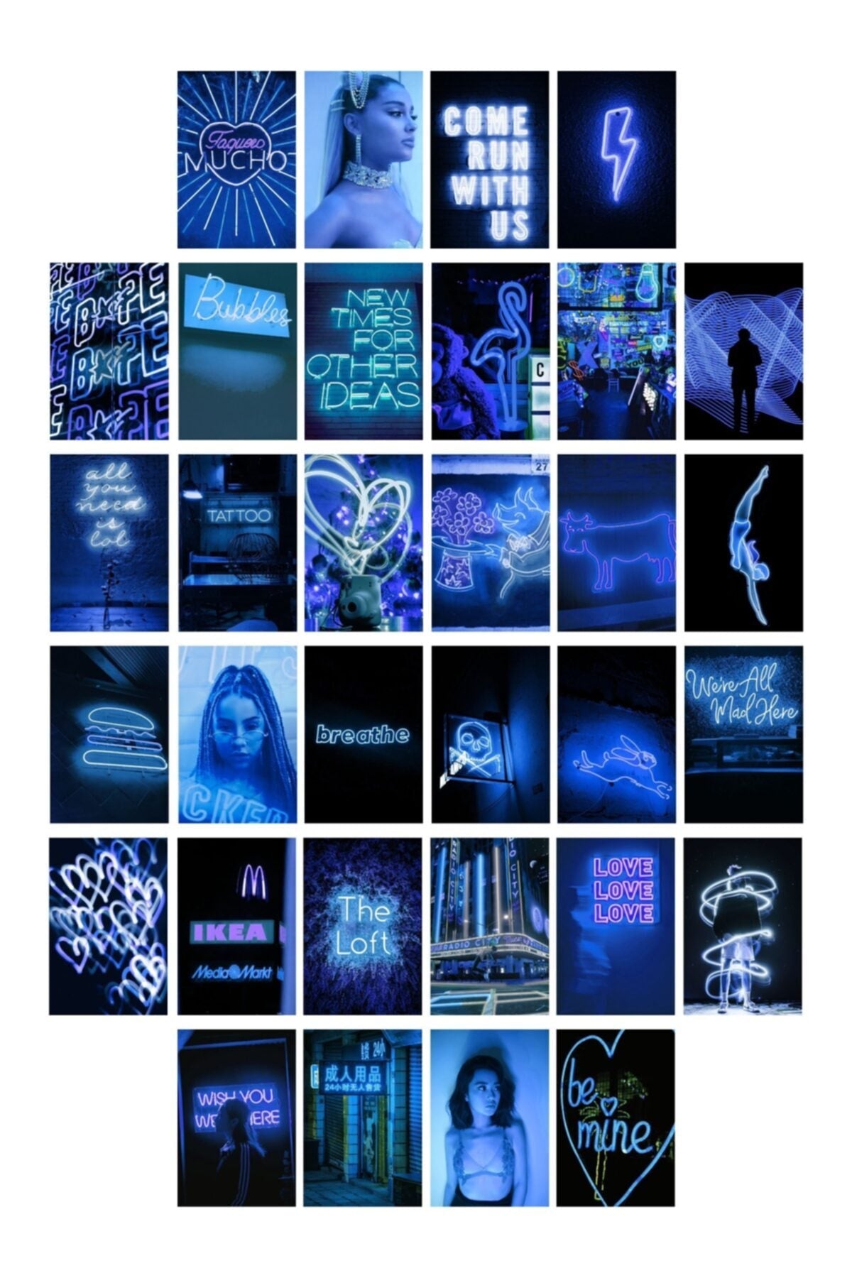 Neon Temalı Poster Seti - Lacivert - Arkası Yapışkanlı Poster Kolaj Seti - 130 Adet - 10cm*15cm
