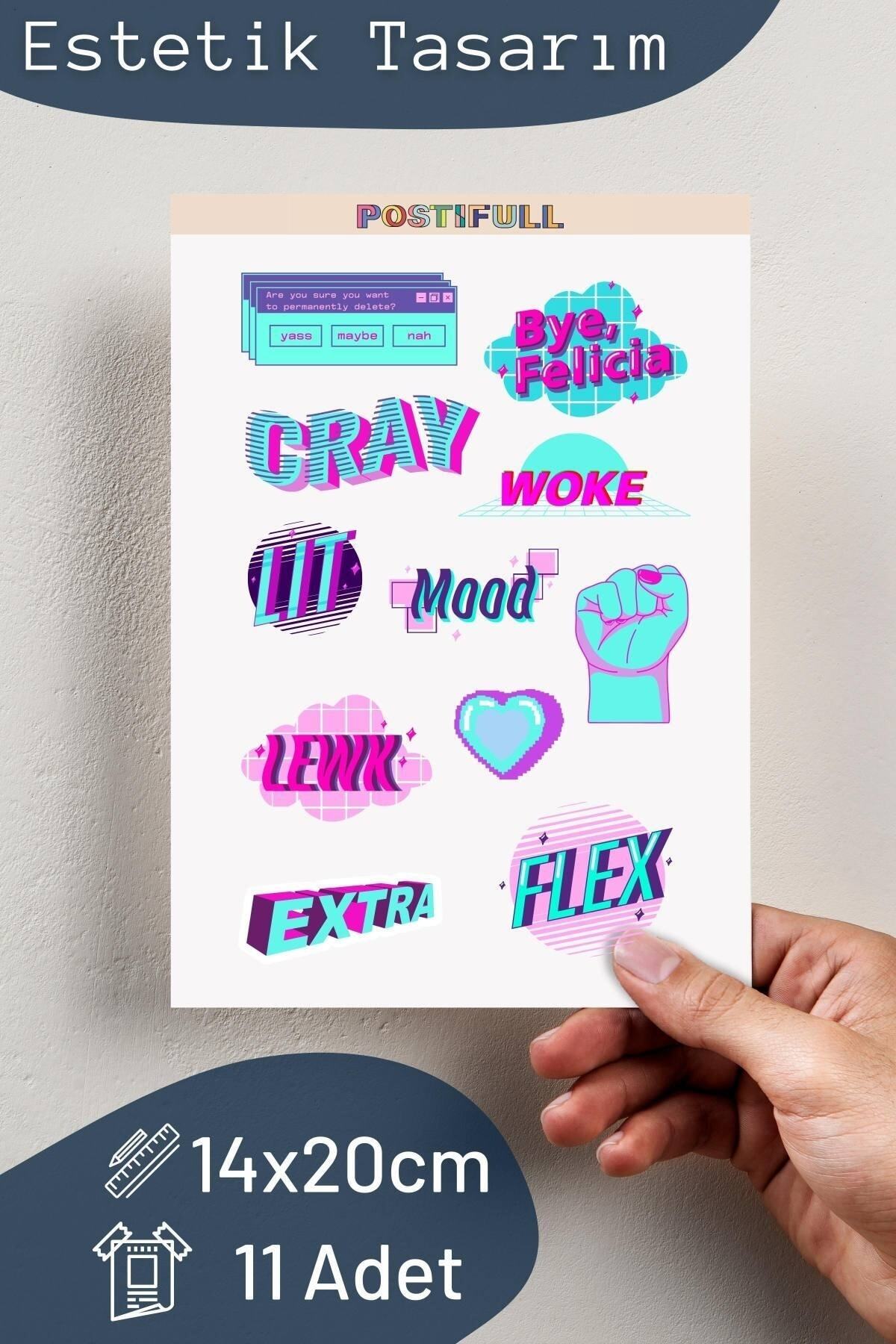 Neon Temalı Sticker Seti - 11 Adet Etiket Seti- Telefon, Tablet, Defter Laptop Uyumlu Etiket