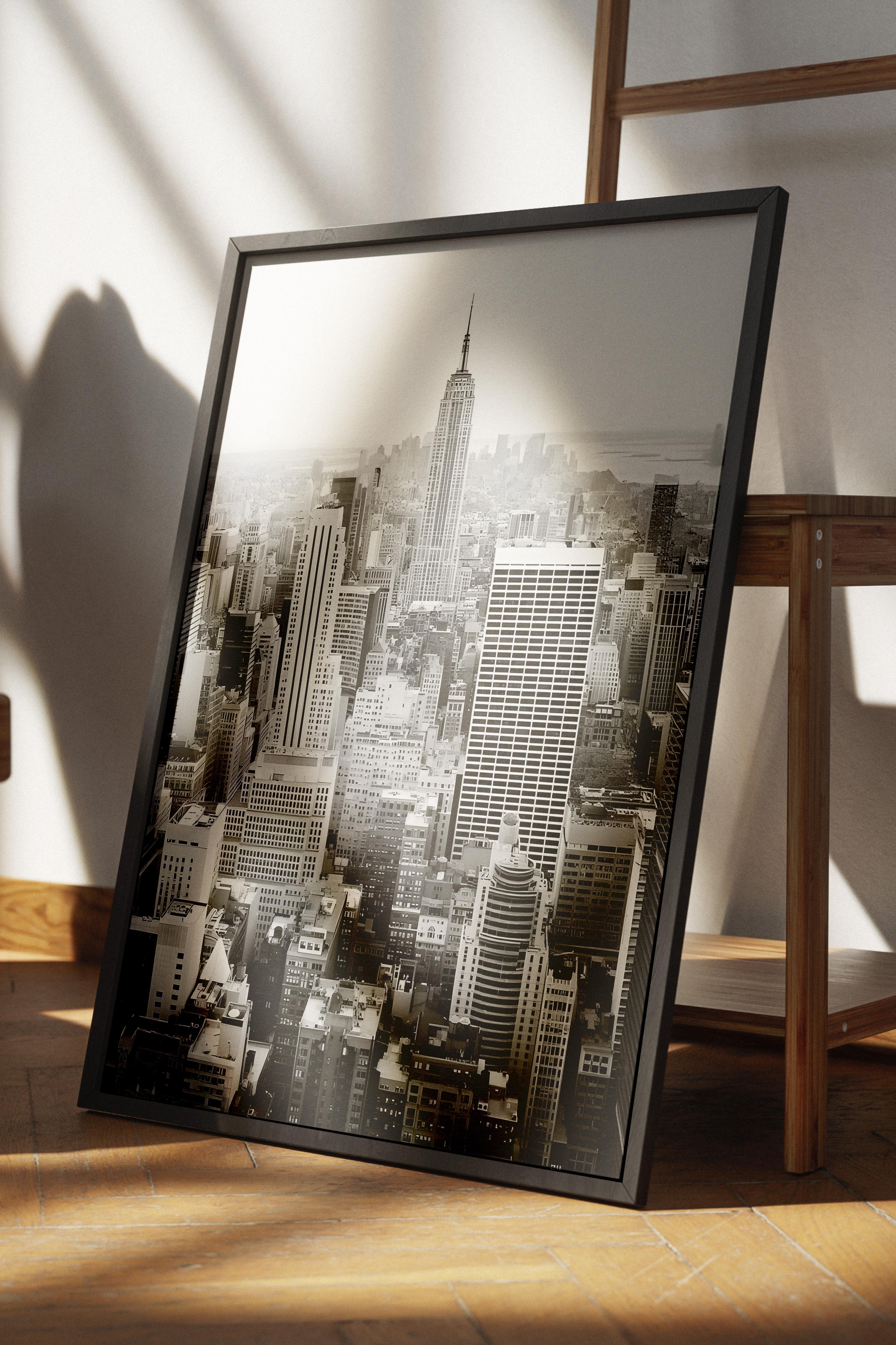 New York City Çerçeveli Tablo, Siyah Çerçeve ve Poster, Dikey Duvar Tablosu Comfort Serisi NO:108304