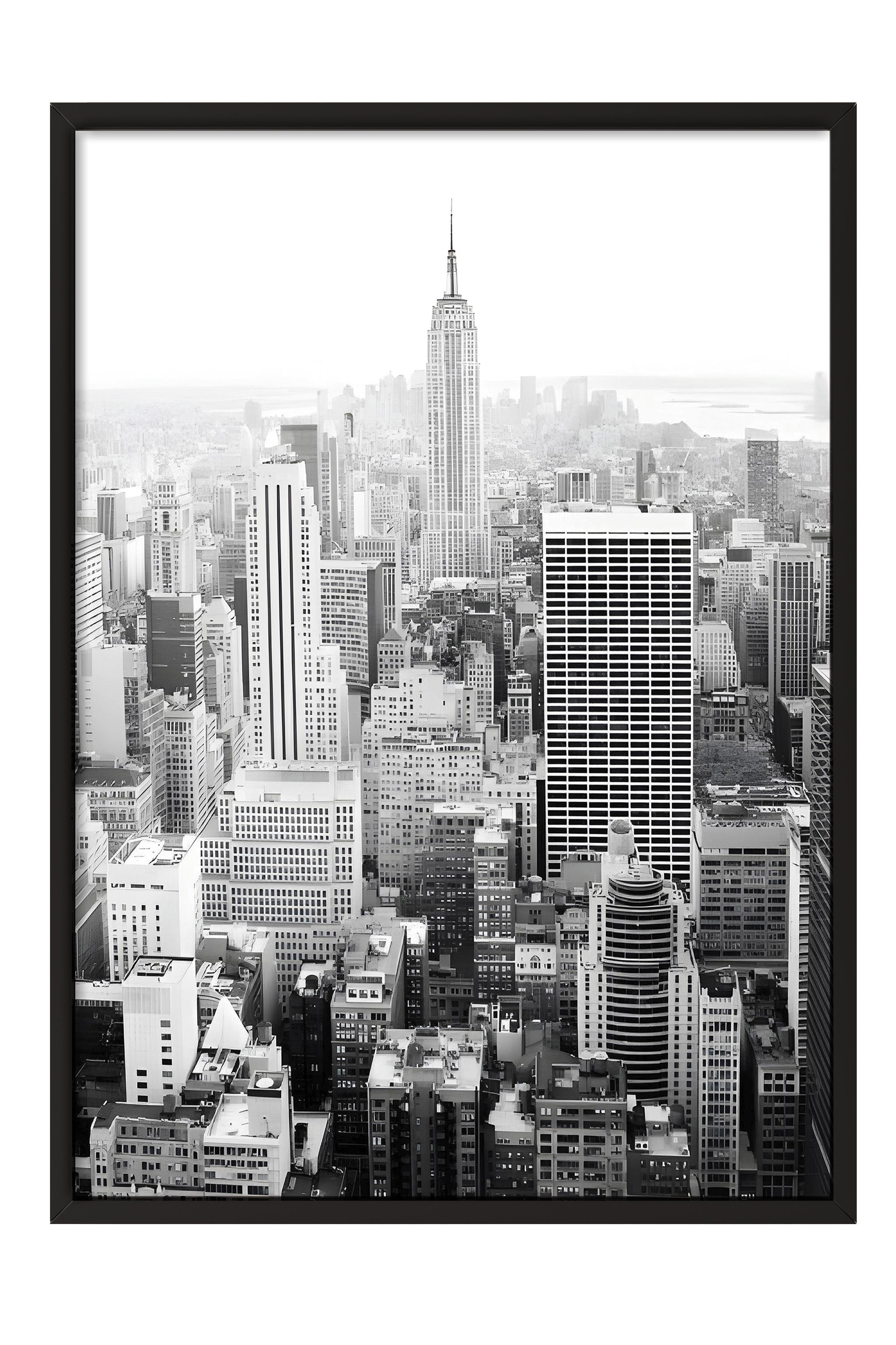 New York City Çerçeveli Tablo, Siyah Çerçeve ve Poster, Dikey Duvar Tablosu Comfort Serisi NO:108304