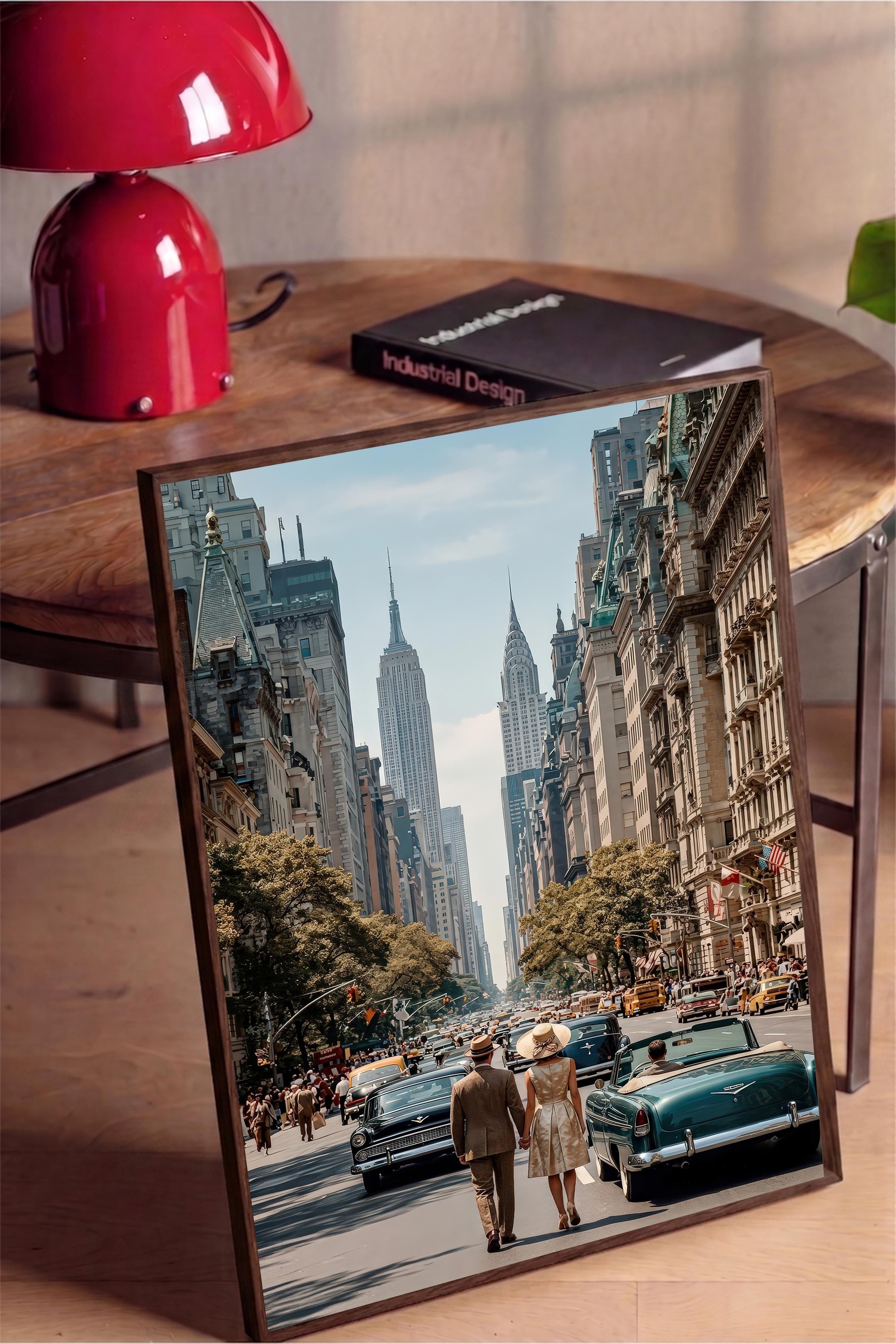 New York Şehir Manzarası Posteri, Kahverengi Çerçeveli Poster, Old Money Serisi, NO:113145