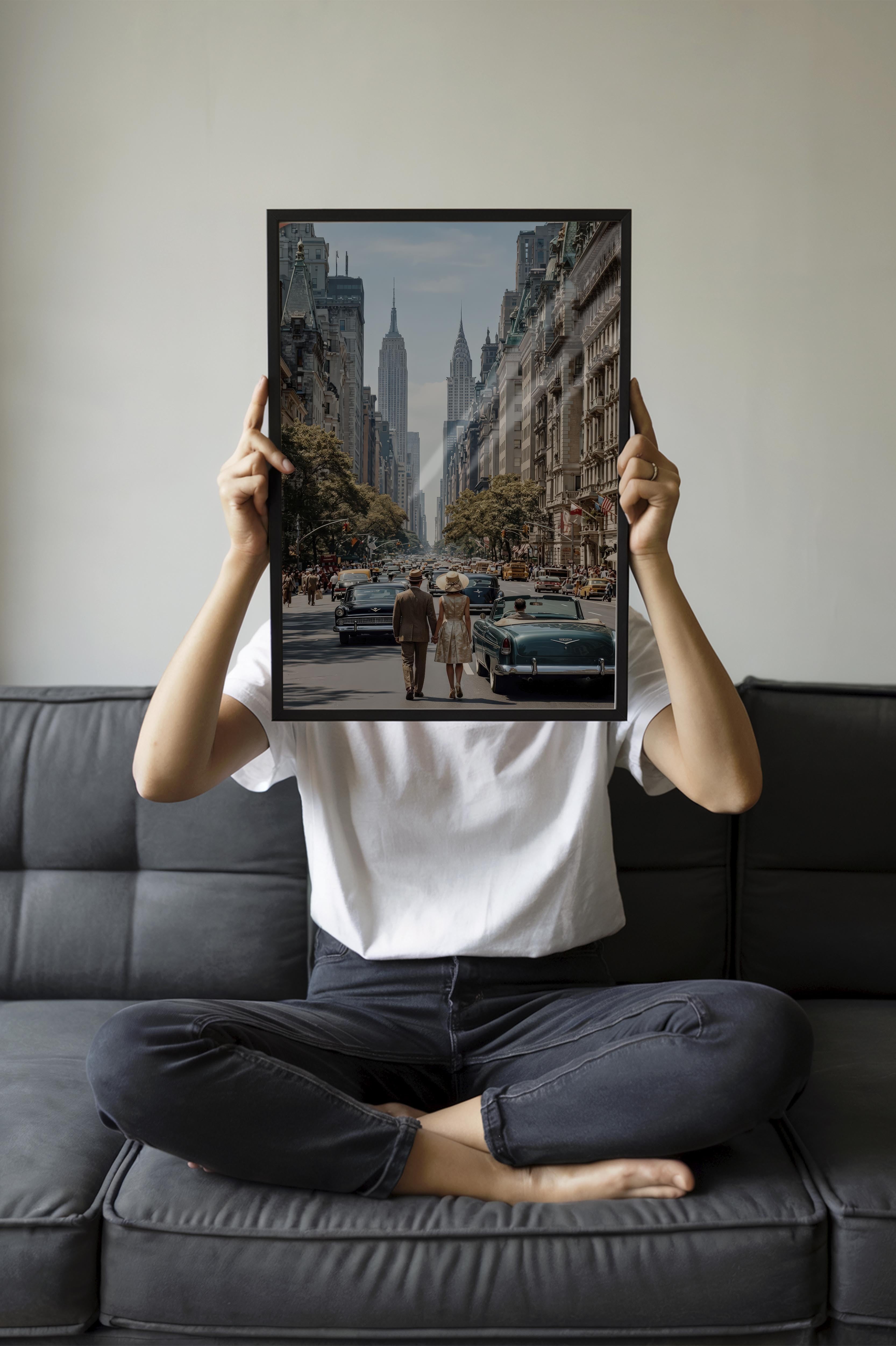 New York Şehir Manzarası Posteri, Siyah Çerçeveli Poster, Old Money Serisi, NO:113145