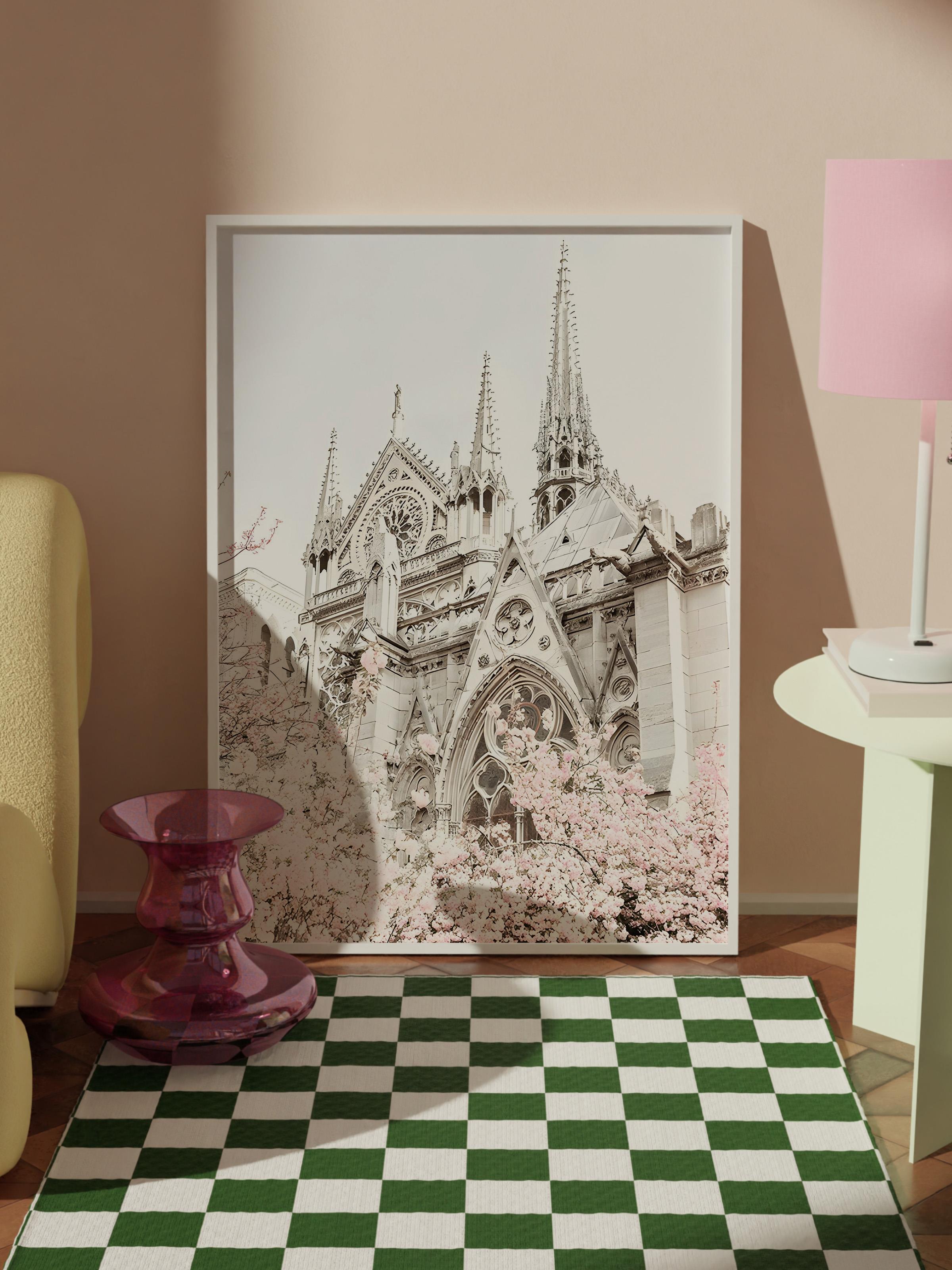 Notre Dame in Bloom Çerçeveli Tablo, Beyaz Çerçeve ve Poster, Duvar Tablosu Comfort Serisi NO:108370
