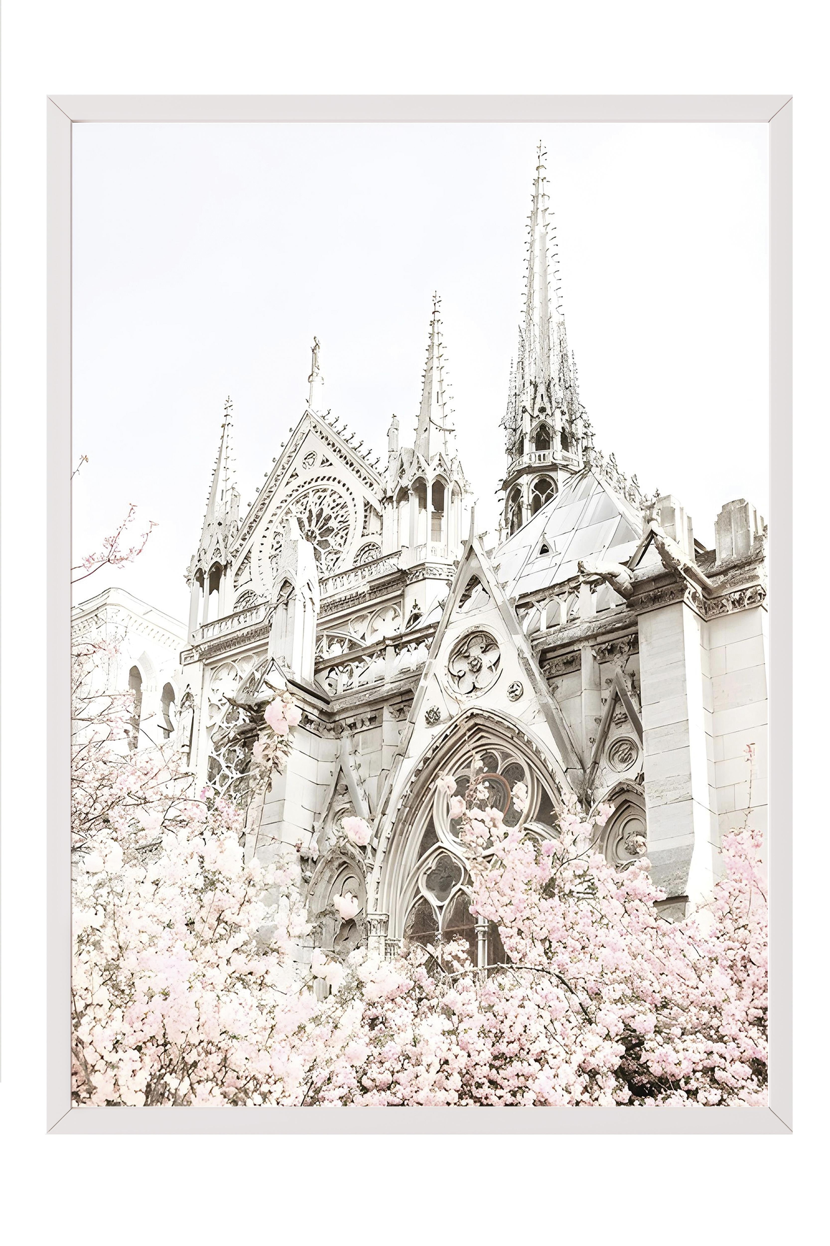 Notre Dame in Bloom Çerçeveli Tablo, Beyaz Çerçeve ve Poster, Duvar Tablosu Comfort Serisi NO:108370