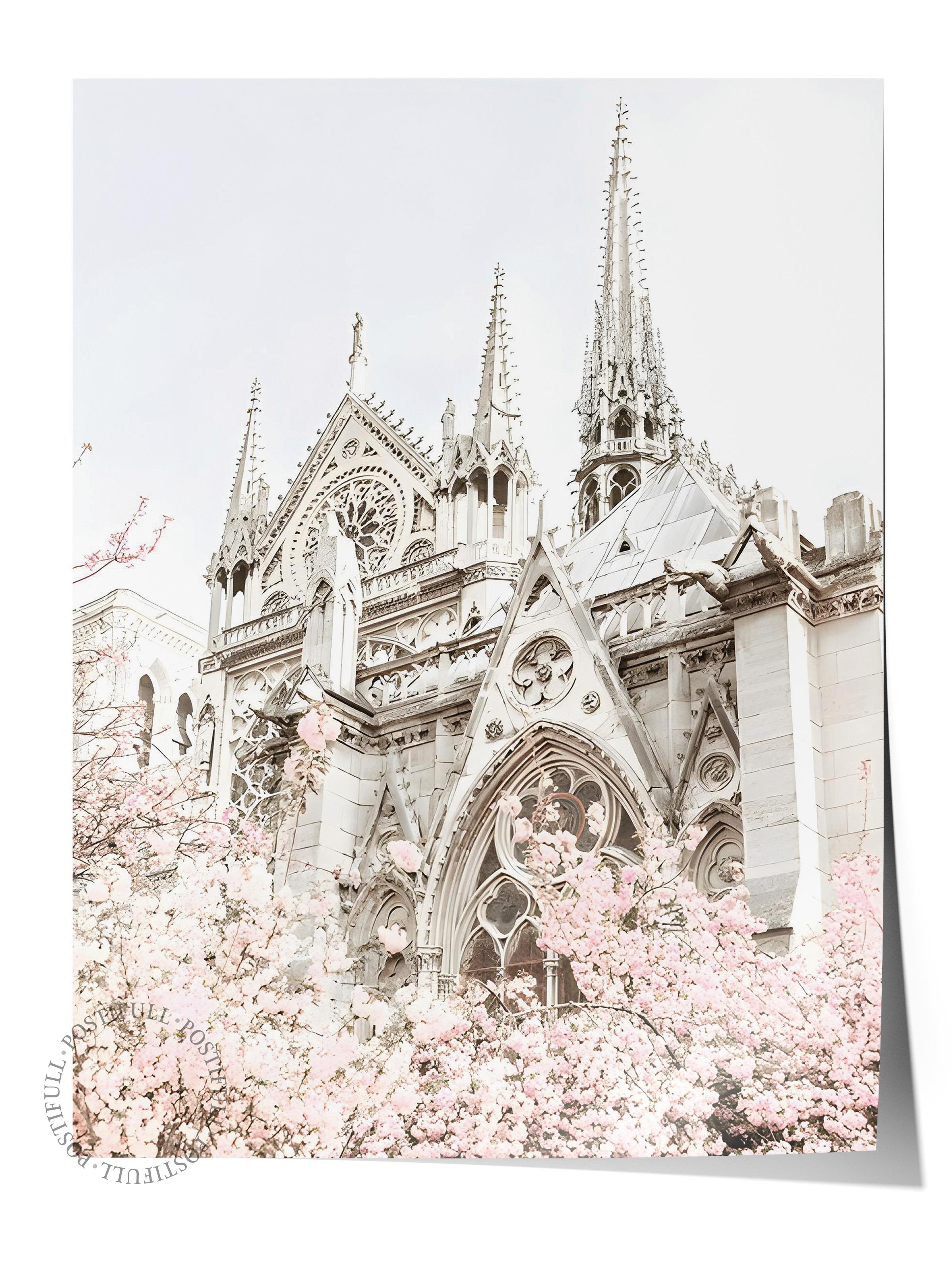 Notre Dame in Bloom Poster, Çerçevesiz Duvar Posteri, Dikey Duvar Tablosu Comfort Serisi NO:108370