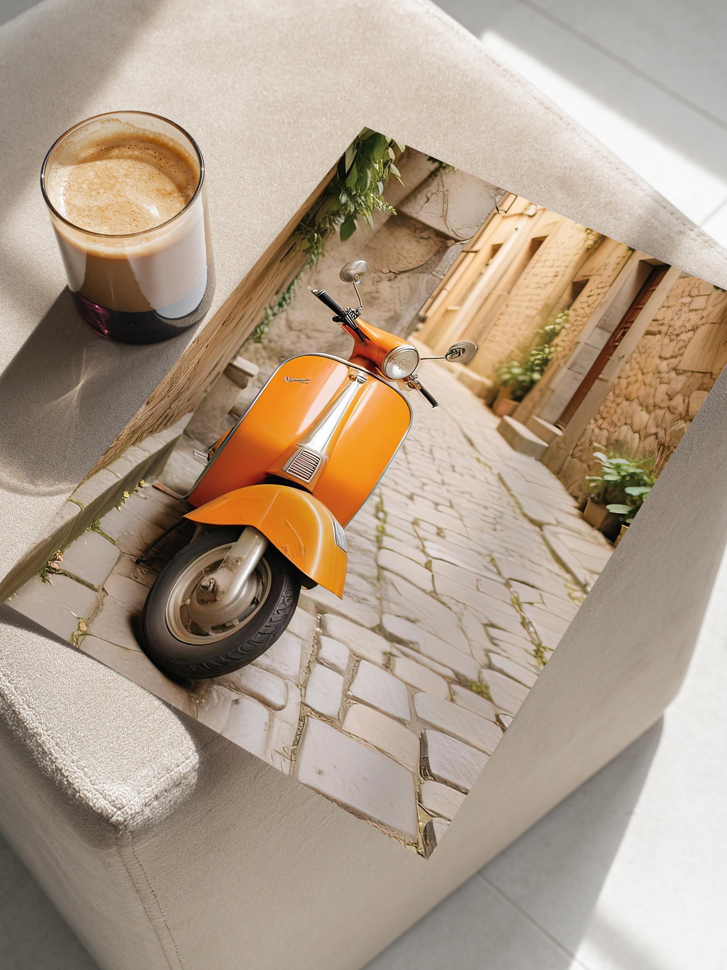 Orange Vespa Poster, Çerçevesiz Duvar Posteri, Dikey Duvar Tablosu Comfort Serisi NO:108337