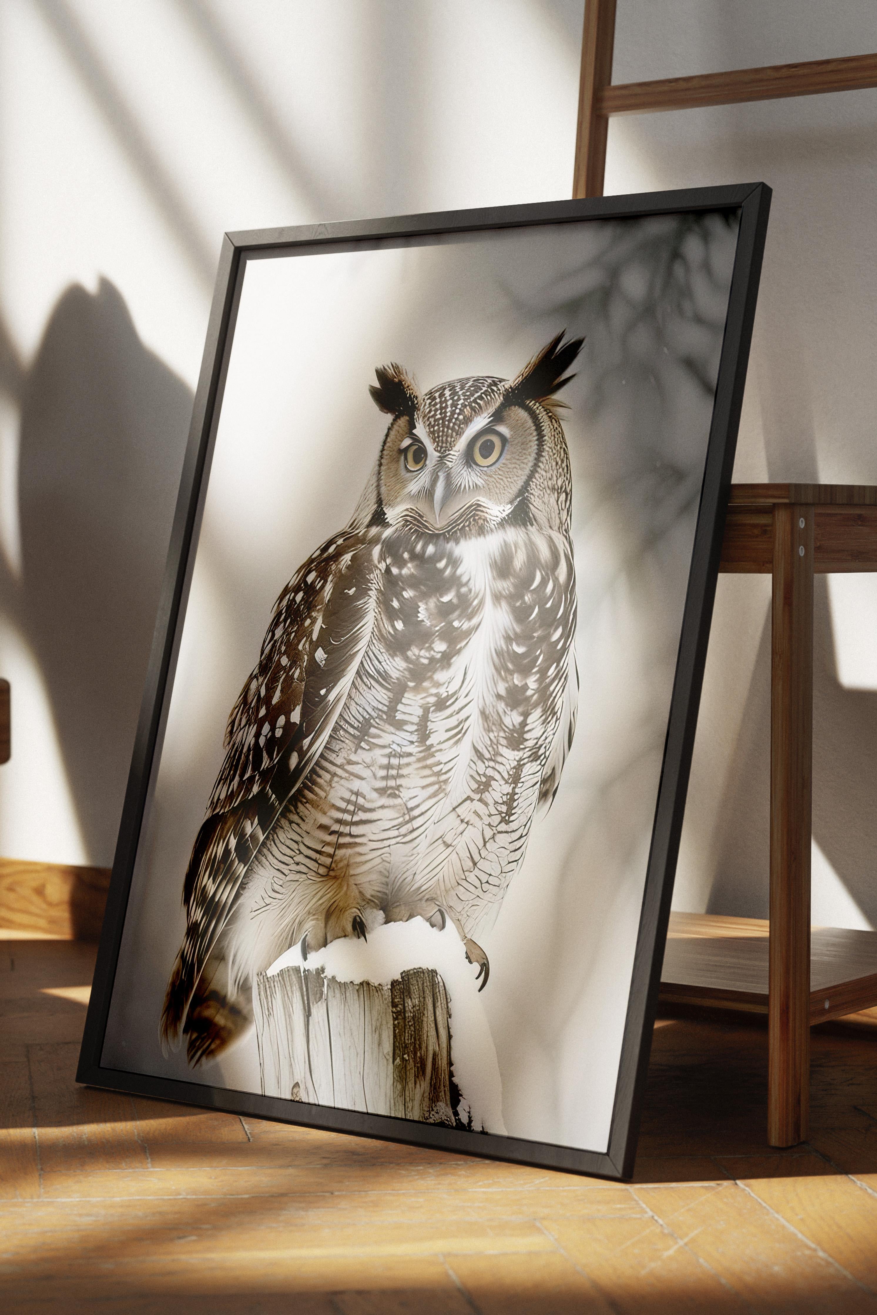 Owl in Snowfall Yılbaşı Tablo, Siyah Çerçeve ve Poster, Duvar Tablosu Comfort Serisi NO:108413