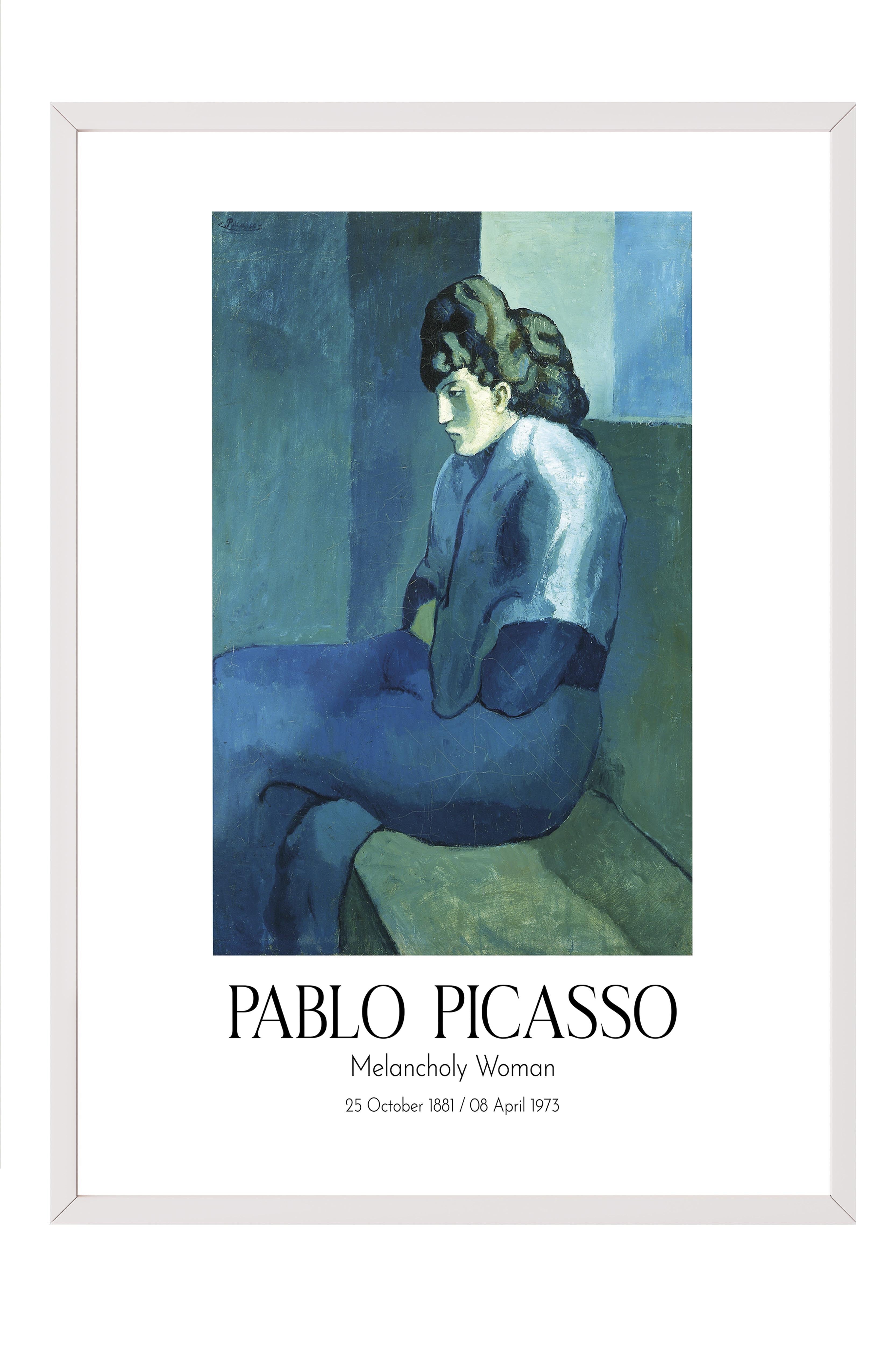 Pablo Picasso - Melancholy Woman, Beyaz Çerçeveli Tablo, Sanat Serisi NO:112498