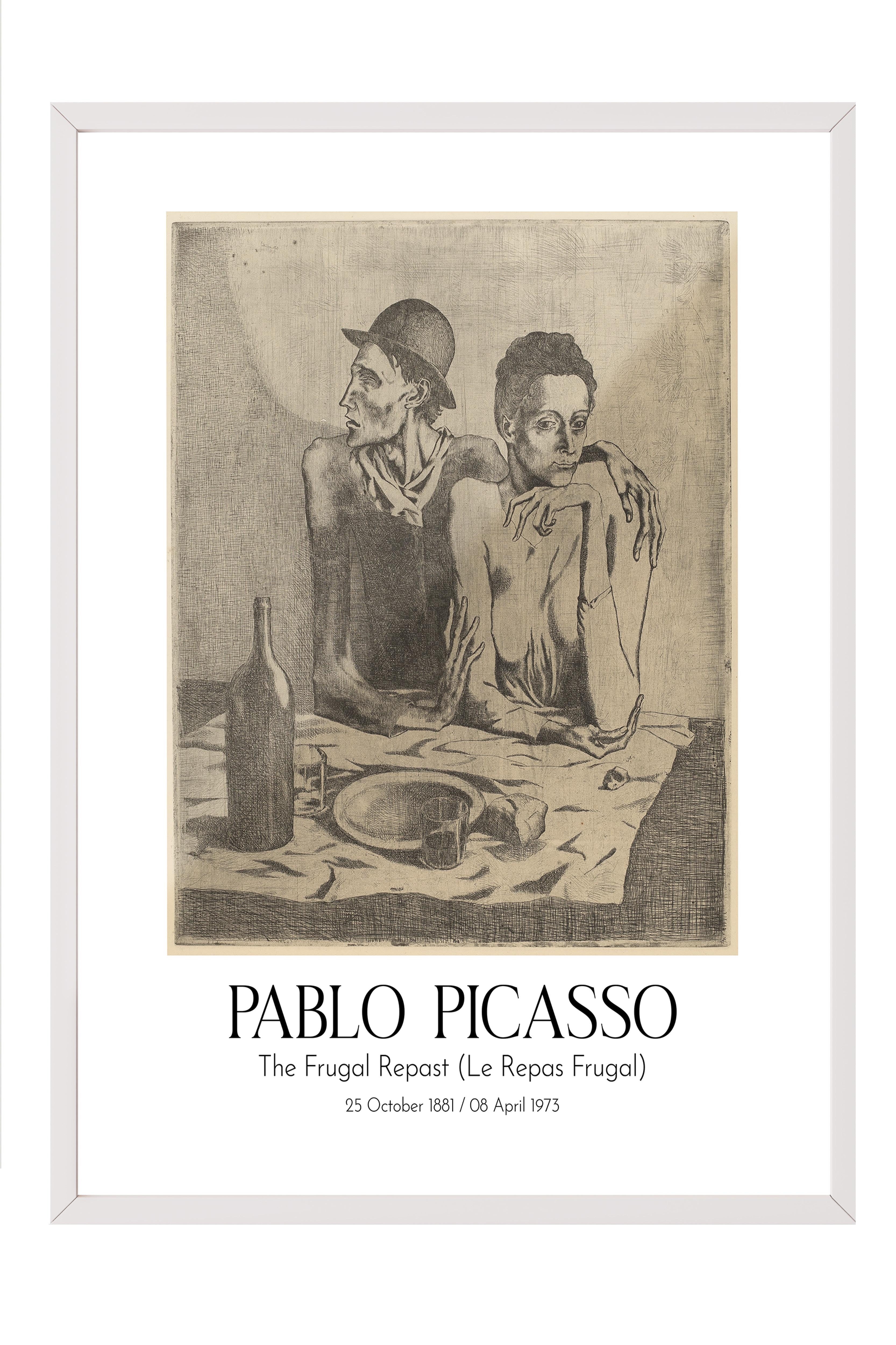 Pablo Picasso - The Frugal Repast (Le Repas Frugal), Beyaz Çerçeveli Tablo, Sanat Serisi NO:112500