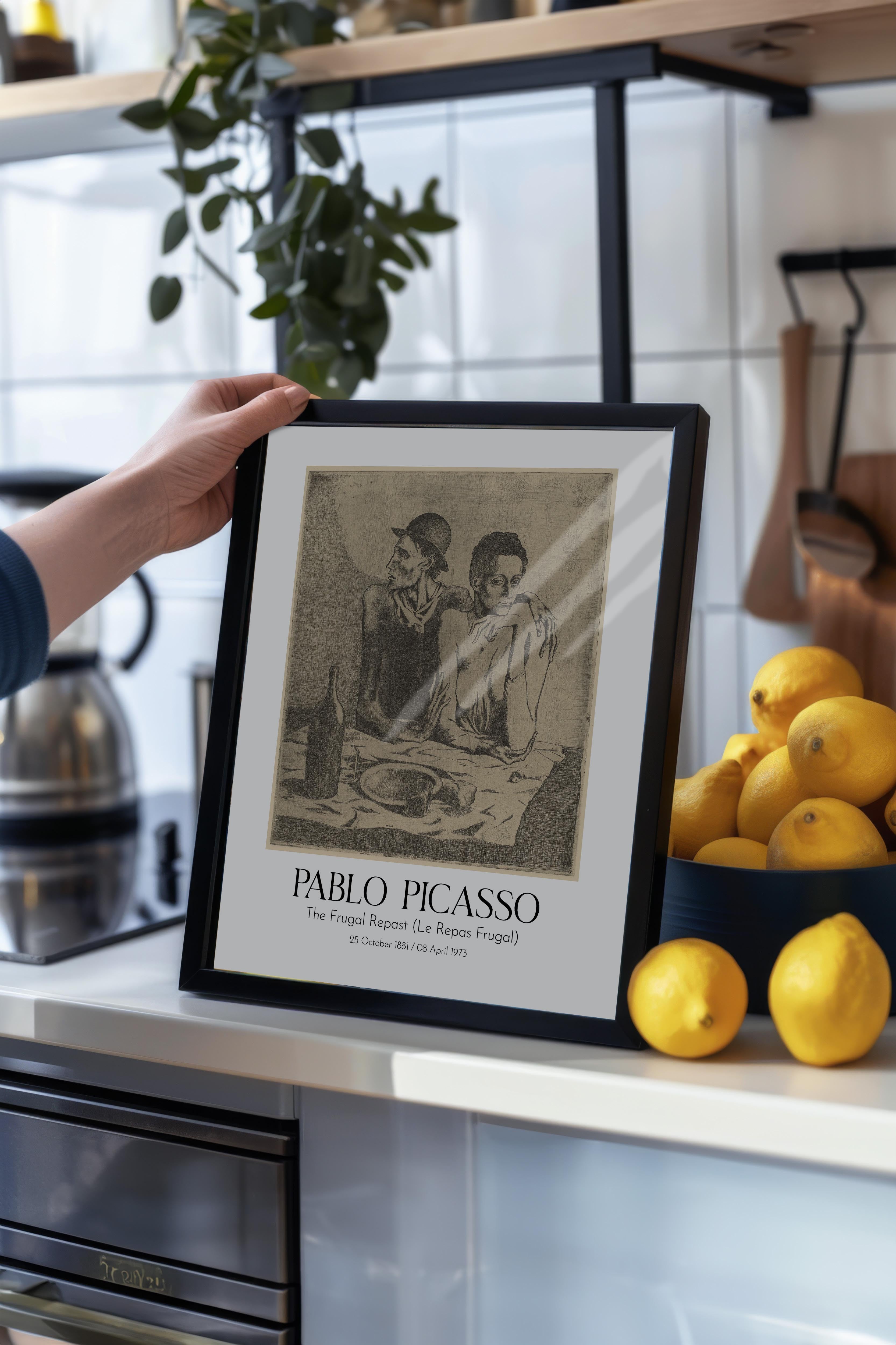 Pablo Picasso - The Frugal Repast (Le Repas Frugal), Siyah Çerçeveli Tablo, Sanat Serisi NO:112500