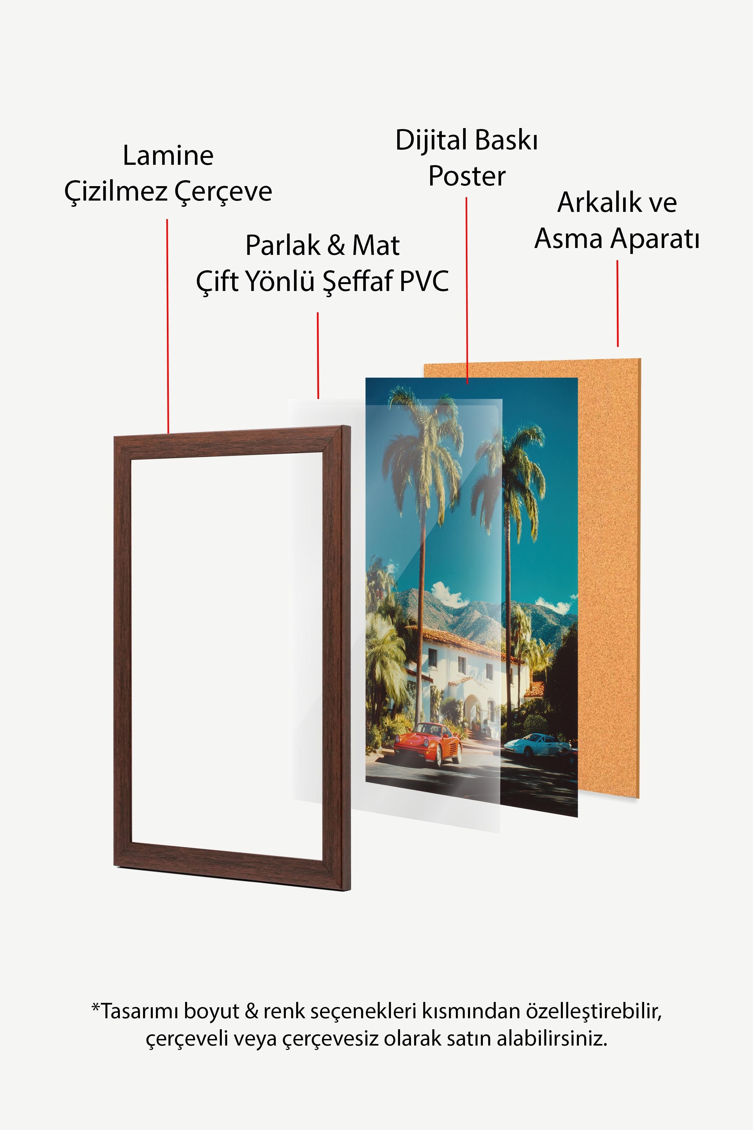 Palmiye ve Araba Posteri, Kahverengi Çerçeveli Poster, Old Money Serisi, NO:113234