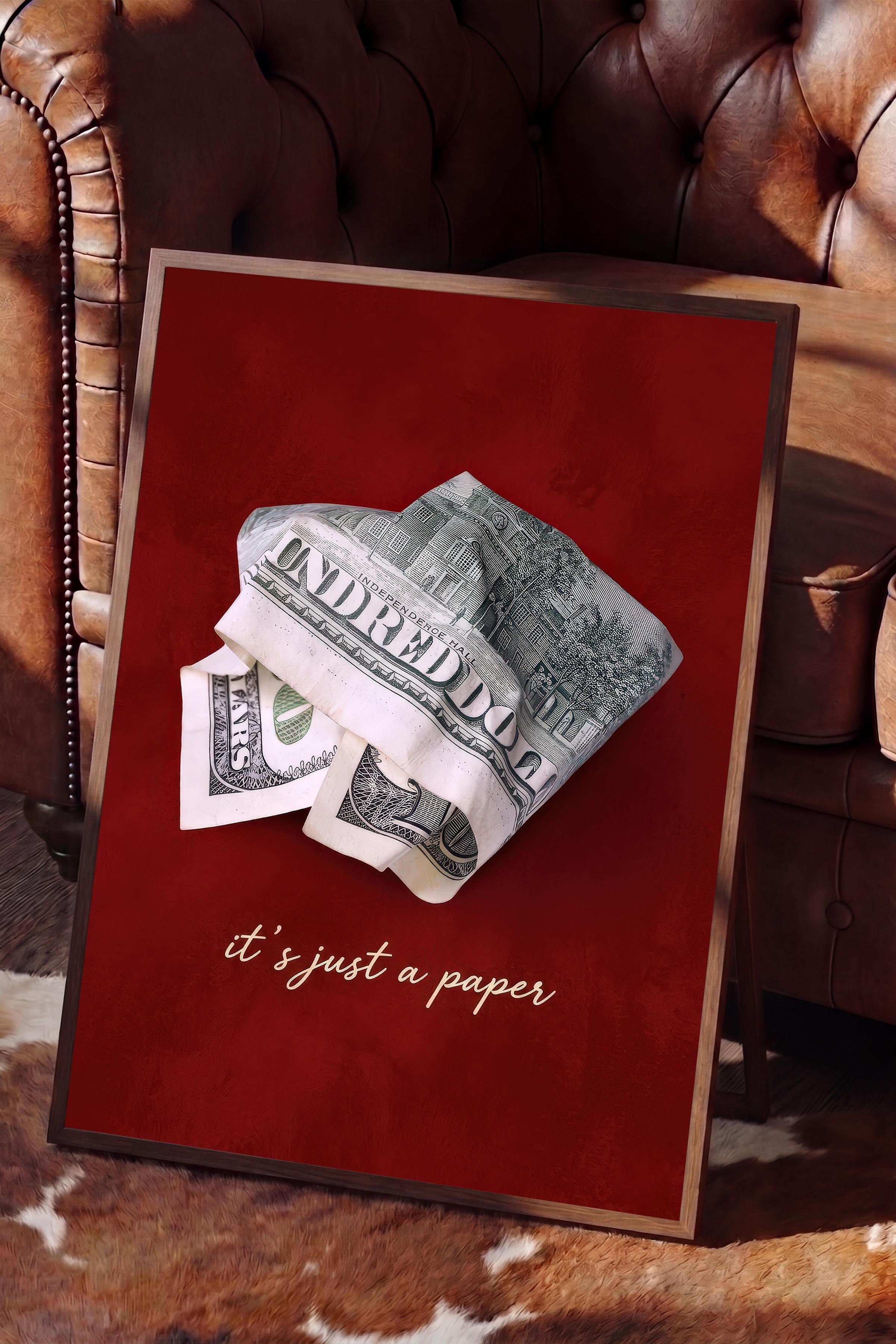 Para ve Söz Posteri, Kahverengi Çerçeveli Poster, Old Money Serisi, NO:113157