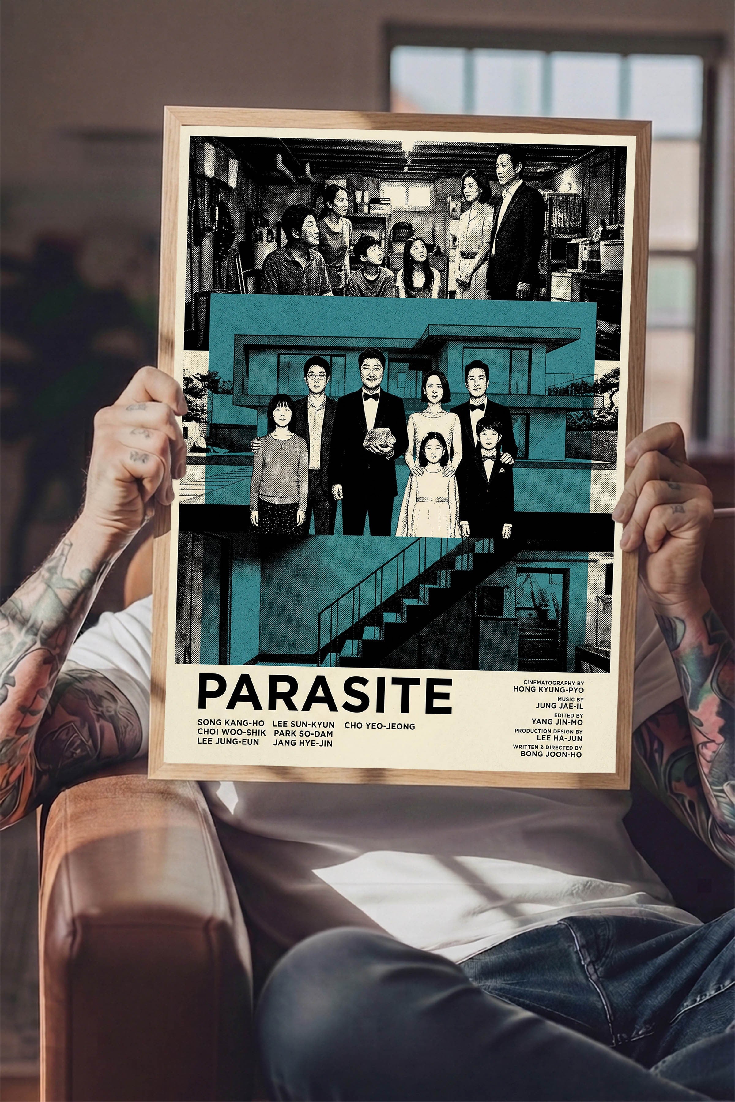 Parasite Ahşap Çerçeveli Poster, Sinema ve Dizi Tablo, Film Dizi Afişleri NO:112823