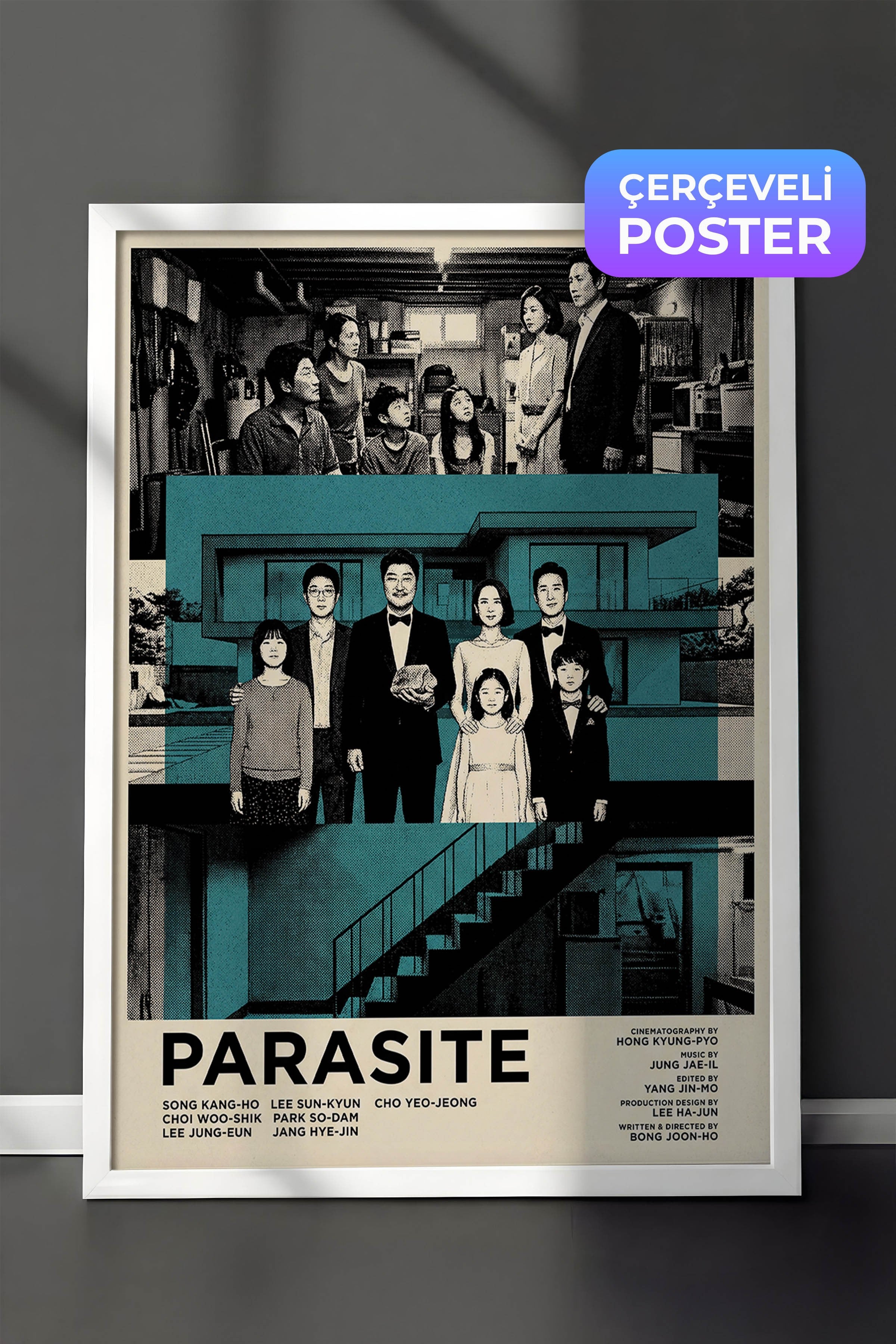 Parasite Beyaz Çerçeveli Poster, Sinema ve Dizi Tablo, Film Dizi Afişleri NO:112823