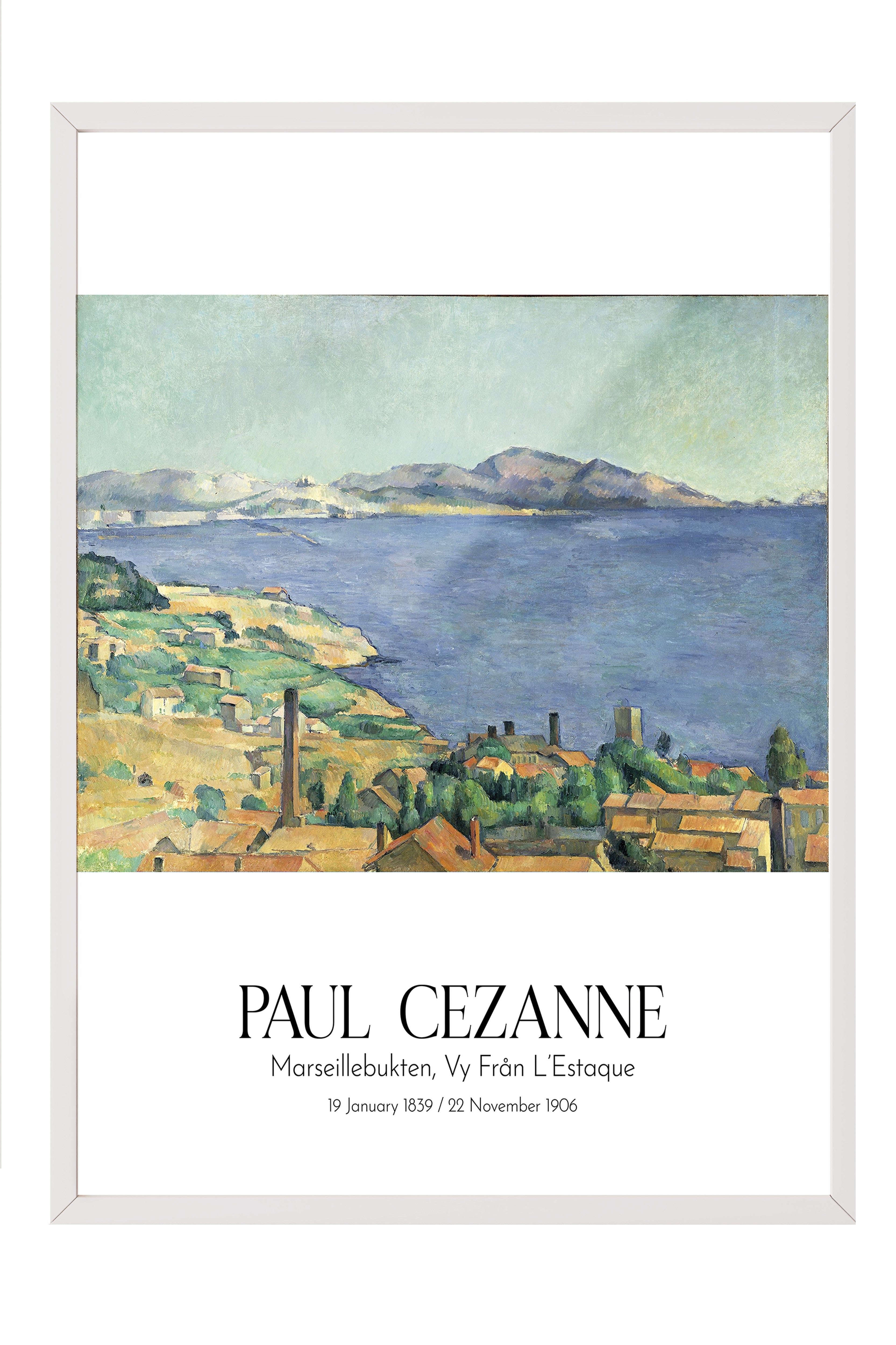 Paul Cezanne - Marseillebukten, Vy Från L'Estaque, Beyaz Çerçeveli Tablo, Sanat Serisi NO:110484