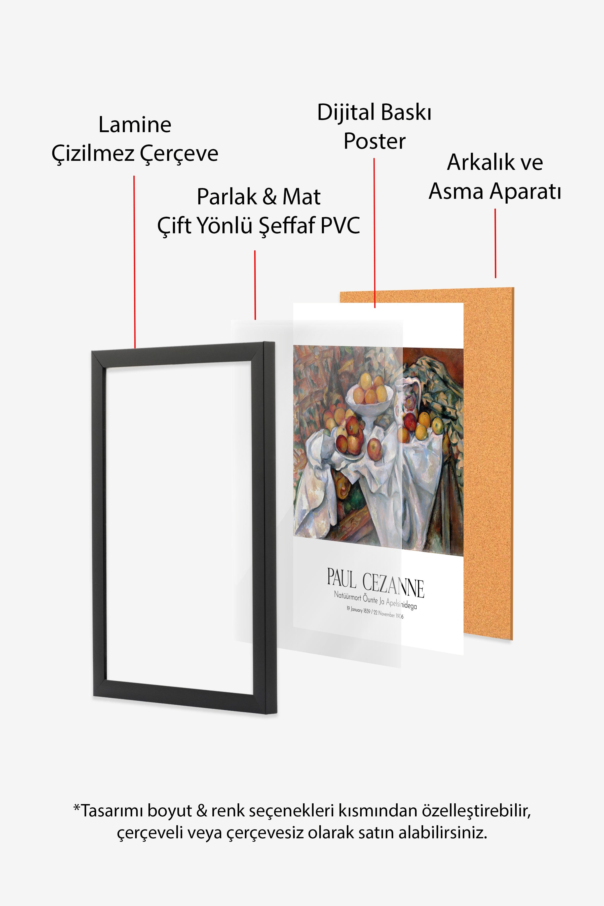 Paul Cezanne - Natüürmort Õunte Ja Apelsinidega, Siyah Çerçeveli Tablo, Sanat Serisi NO:110464