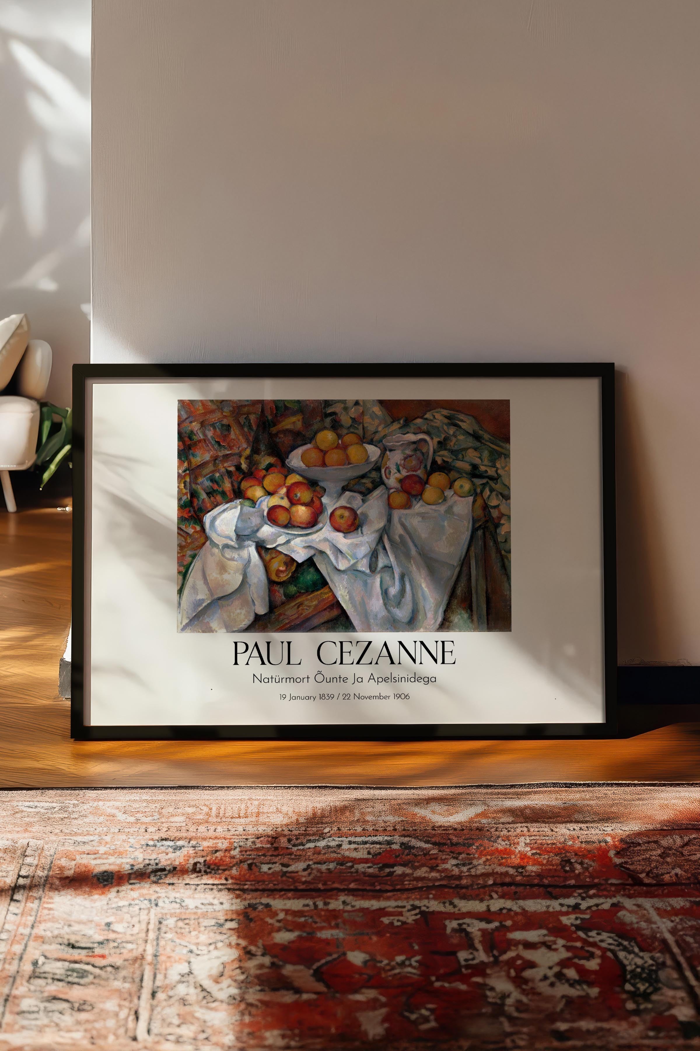 Paul Cezanne - Natüürmort Õunte Ja Apelsinidega, Siyah Çerçeveli Tablo, Sanat Serisi NO:110488