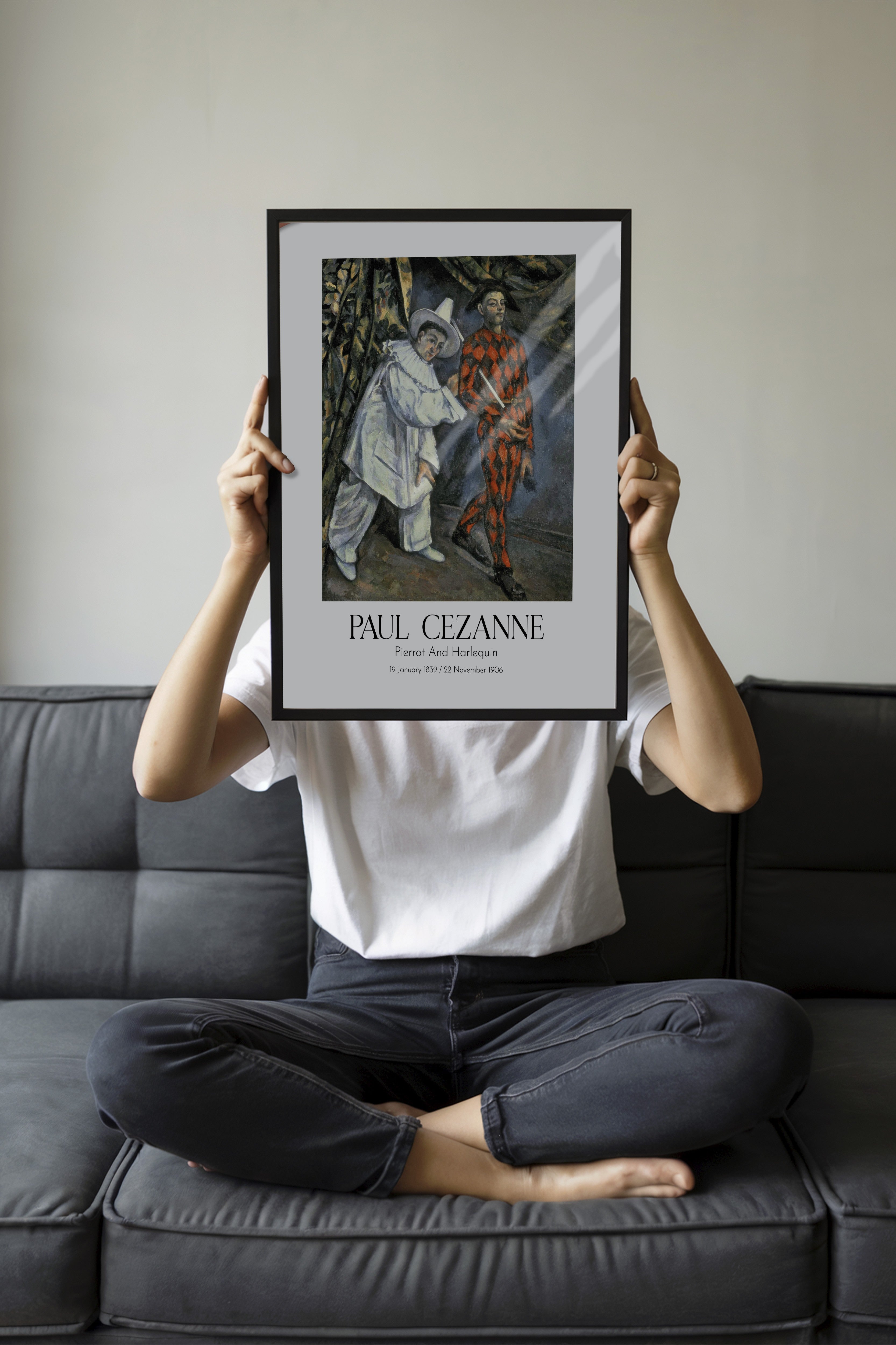 Paul Cezanne - Pierrot And Harlequin, Siyah Çerçeveli Tablo, Sanat Serisi NO:110458