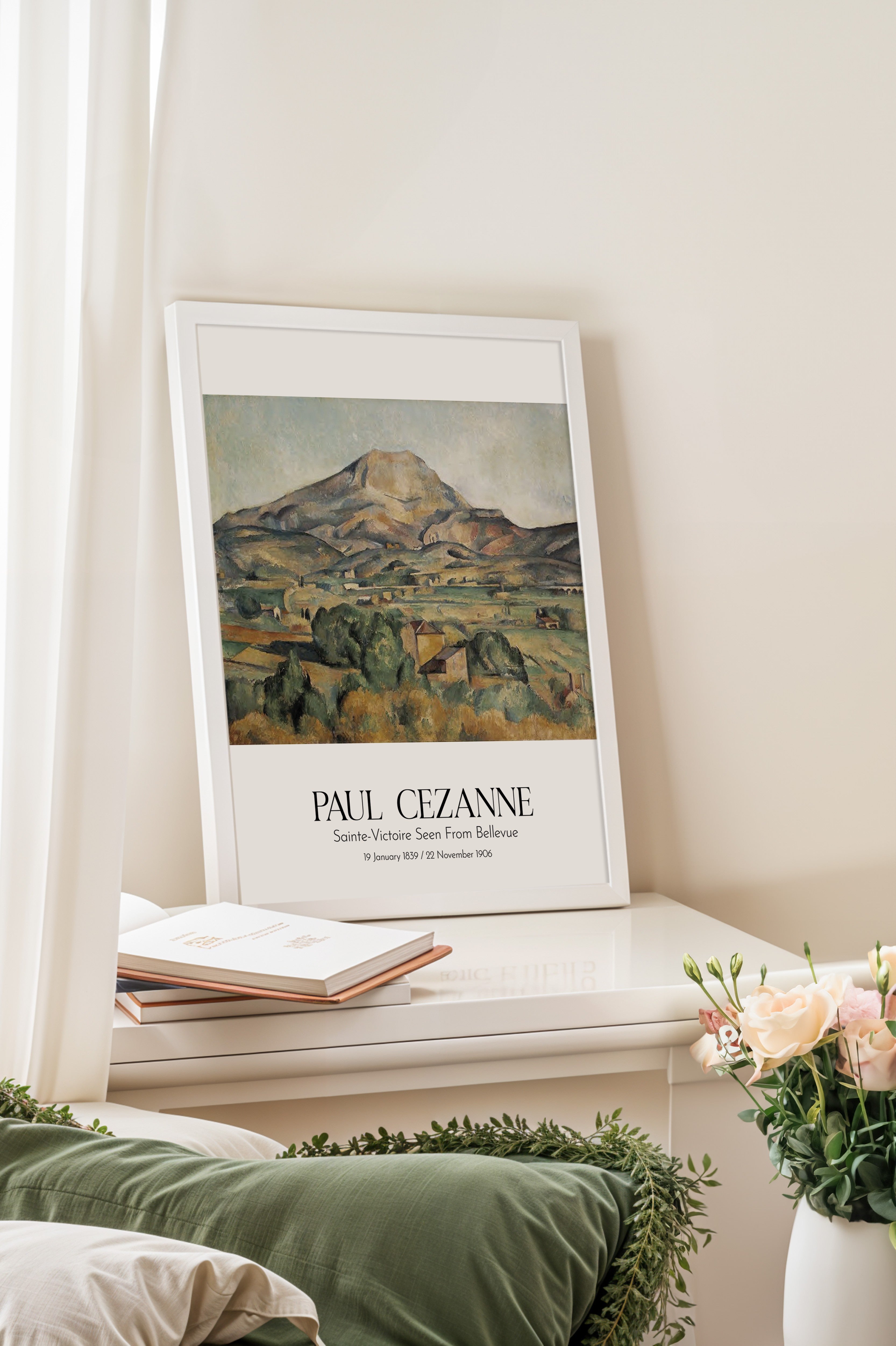 Paul Cezanne - Sainte-Victoire Seen From Bellevue, Beyaz Çerçeveli Tablo, Sanat Serisi NO:110485