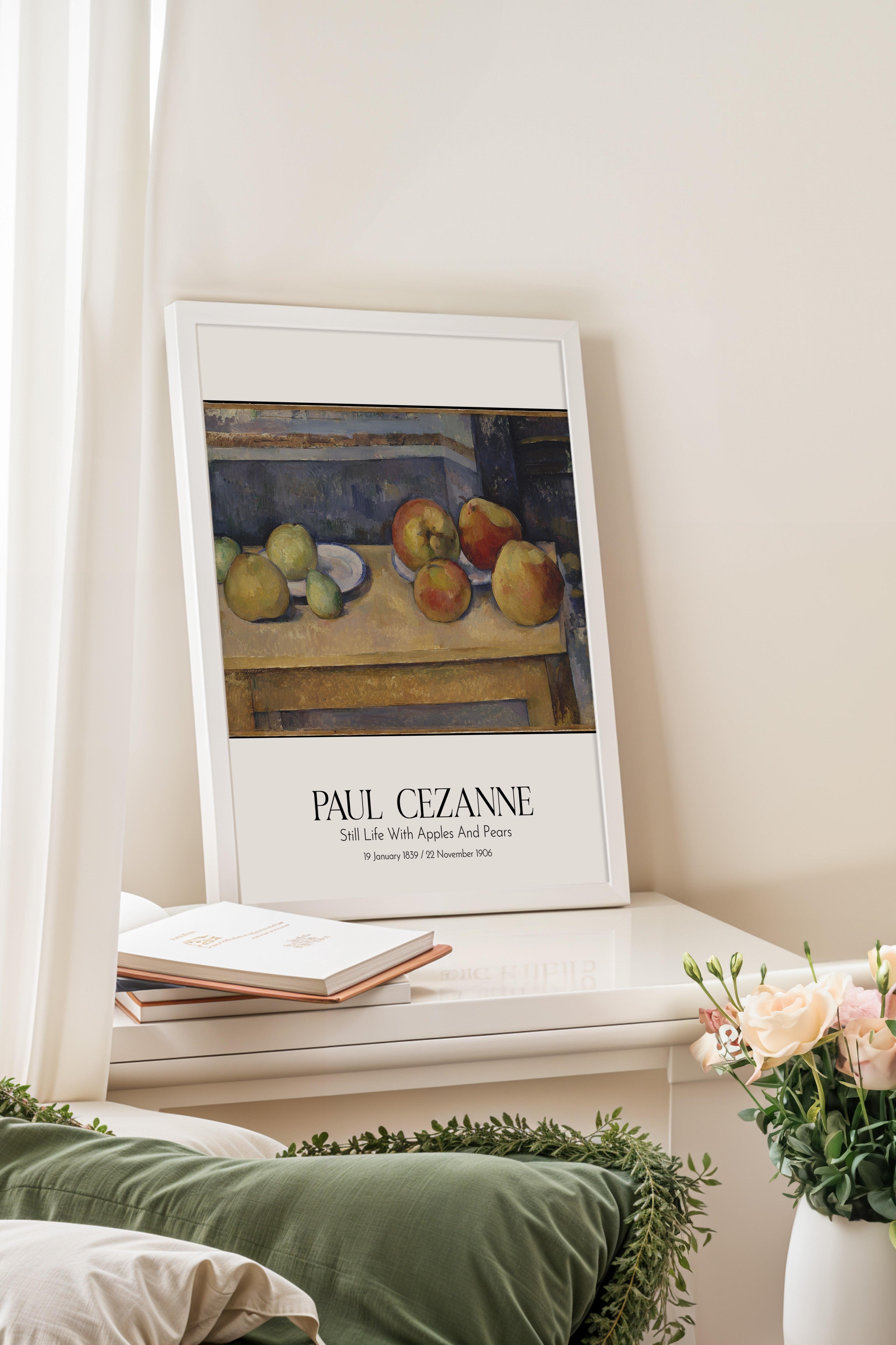 Paul Cezanne - Still Life With Apples And Pears, Beyaz Çerçeveli Tablo, Sanat Serisi NO:110467