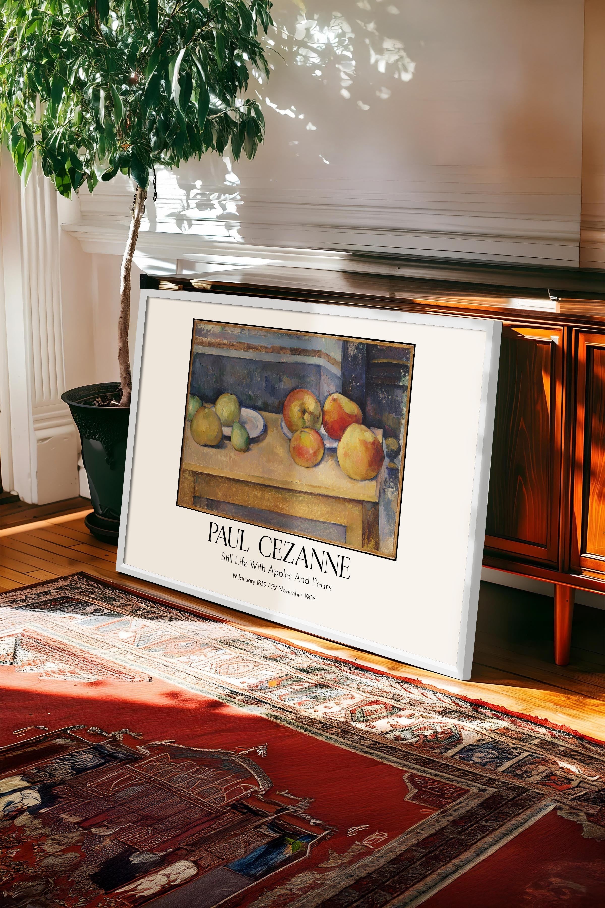 Paul Cezanne - Still Life With Apples And Pears, Beyaz Çerçeveli Tablo, Sanat Serisi NO:110490