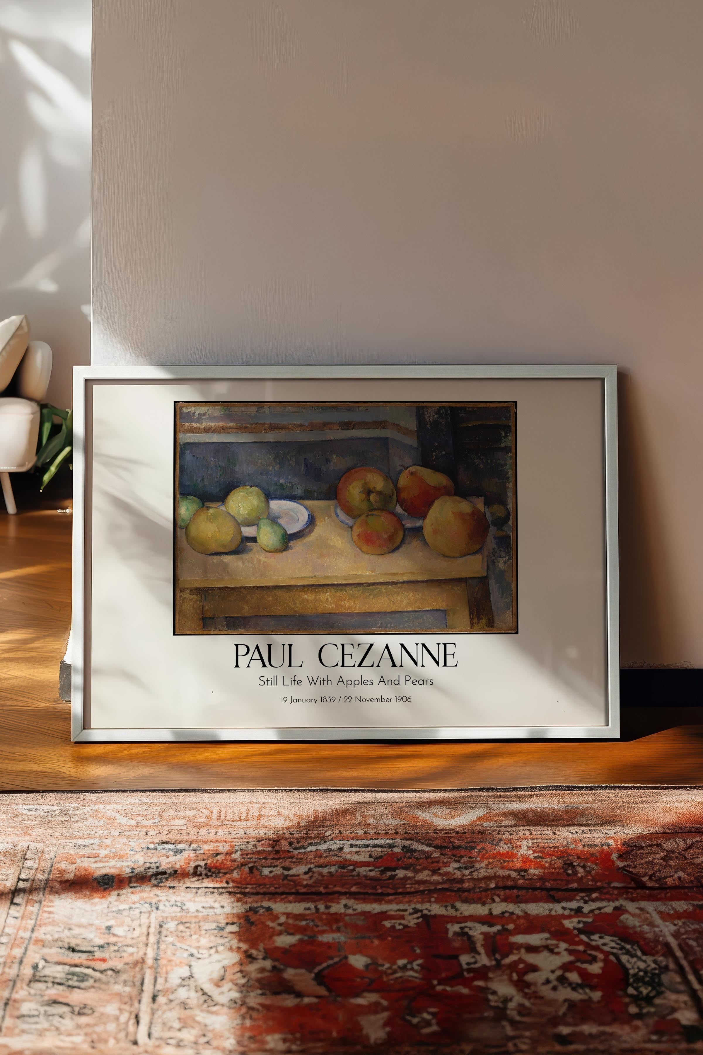 Paul Cezanne - Still Life With Apples And Pears, Beyaz Çerçeveli Tablo, Sanat Serisi NO:110490