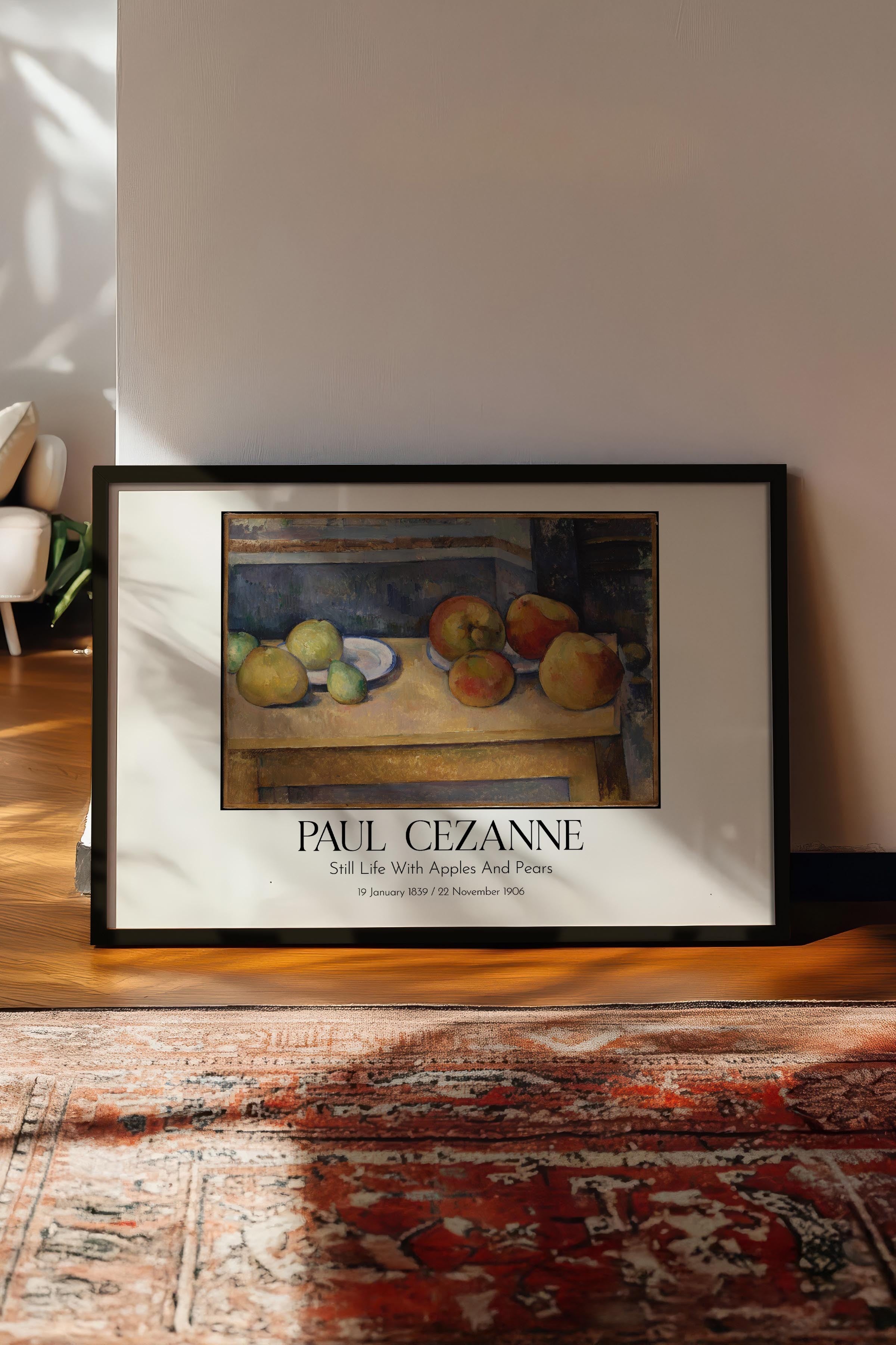 Paul Cezanne - Still Life With Apples And Pears, Siyah Çerçeveli Tablo, Sanat Serisi NO:110490