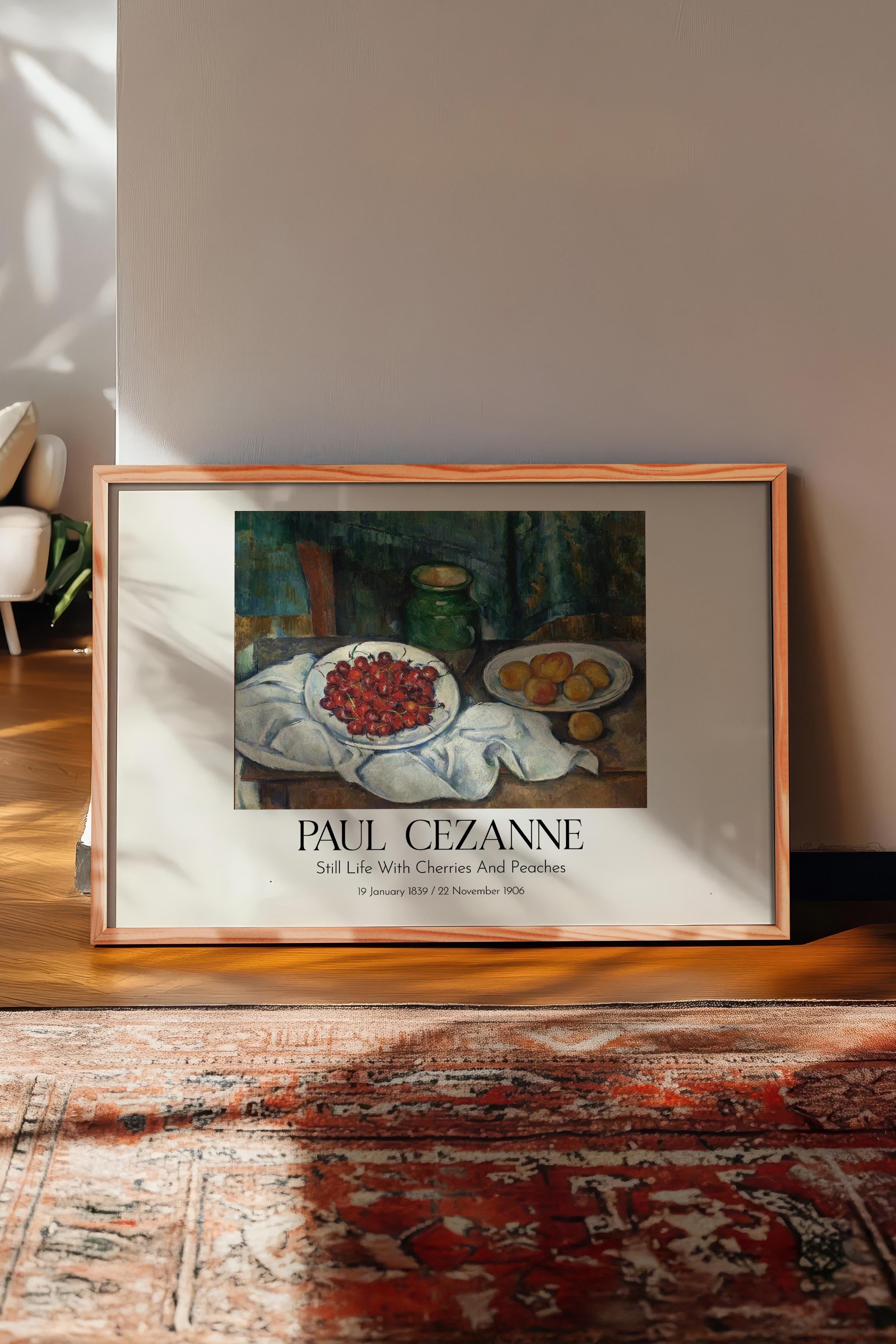 Paul Cezanne - Still Life With Cherries And Peaches, Ahşap Çerçeveli Tablo, Sanat Serisi NO:110492