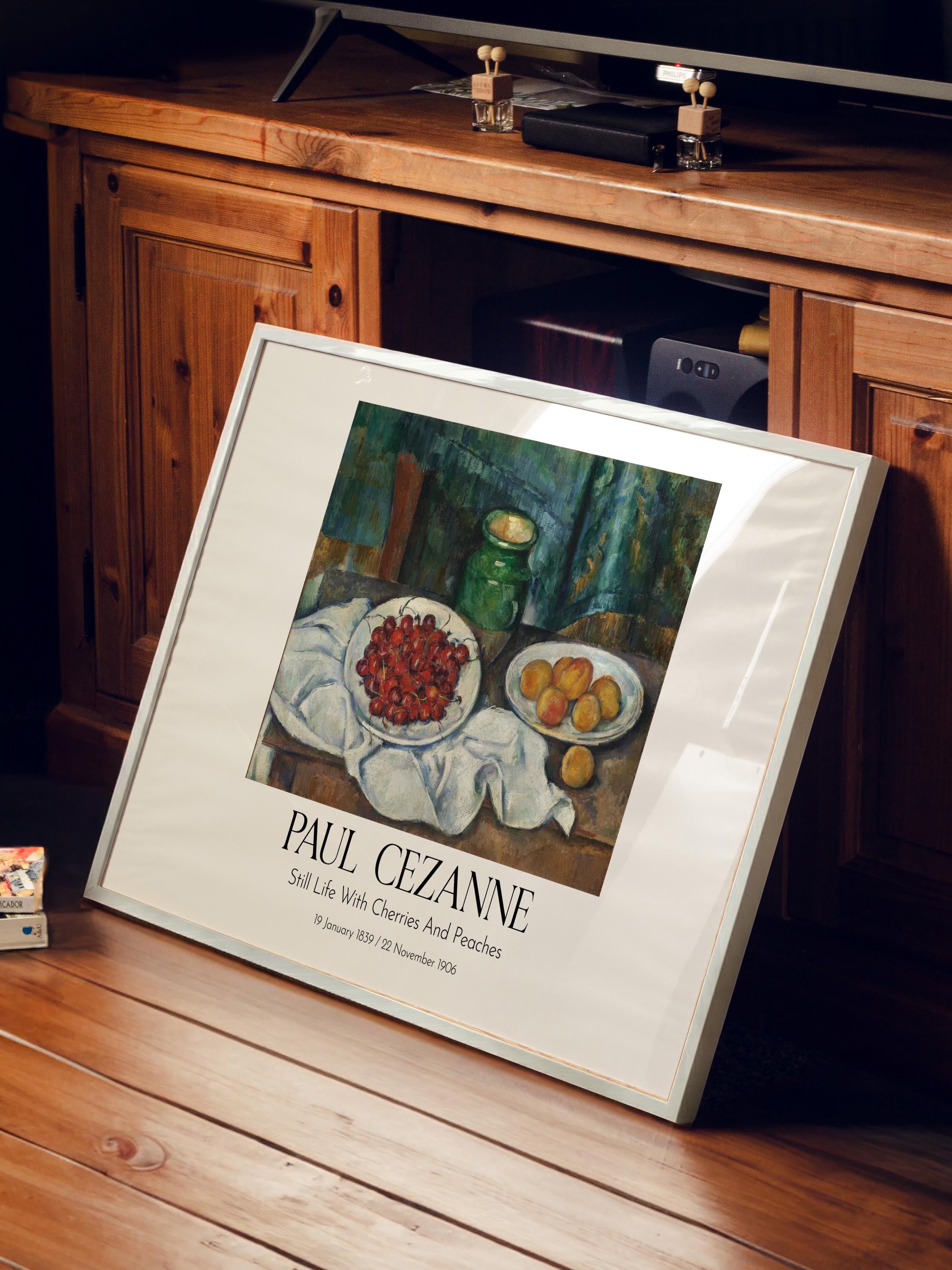 Paul Cezanne - Still Life With Cherries And Peaches, Beyaz Çerçeveli Tablo, Sanat Serisi NO:110492