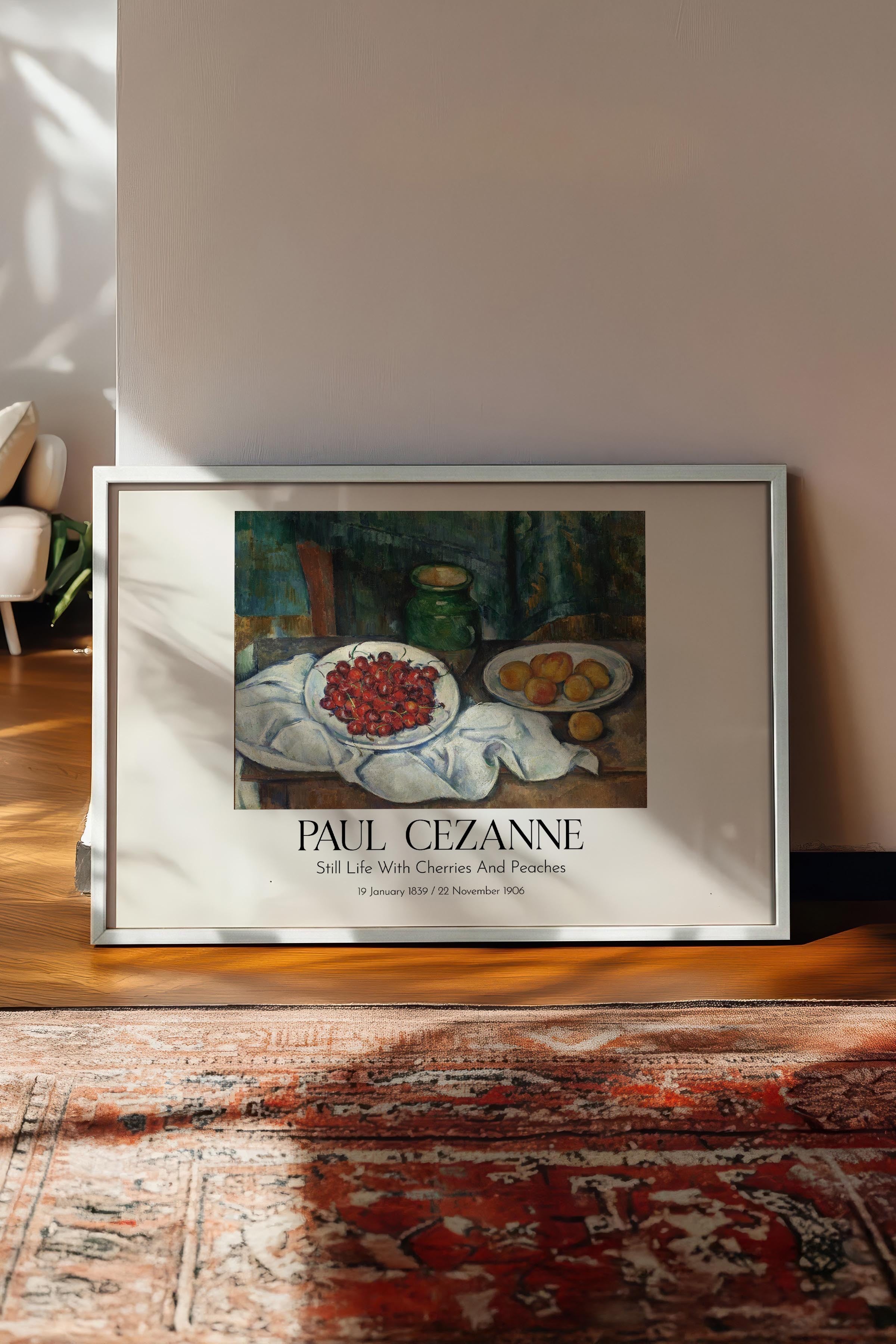 Paul Cezanne - Still Life With Cherries And Peaches, Beyaz Çerçeveli Tablo, Sanat Serisi NO:110492