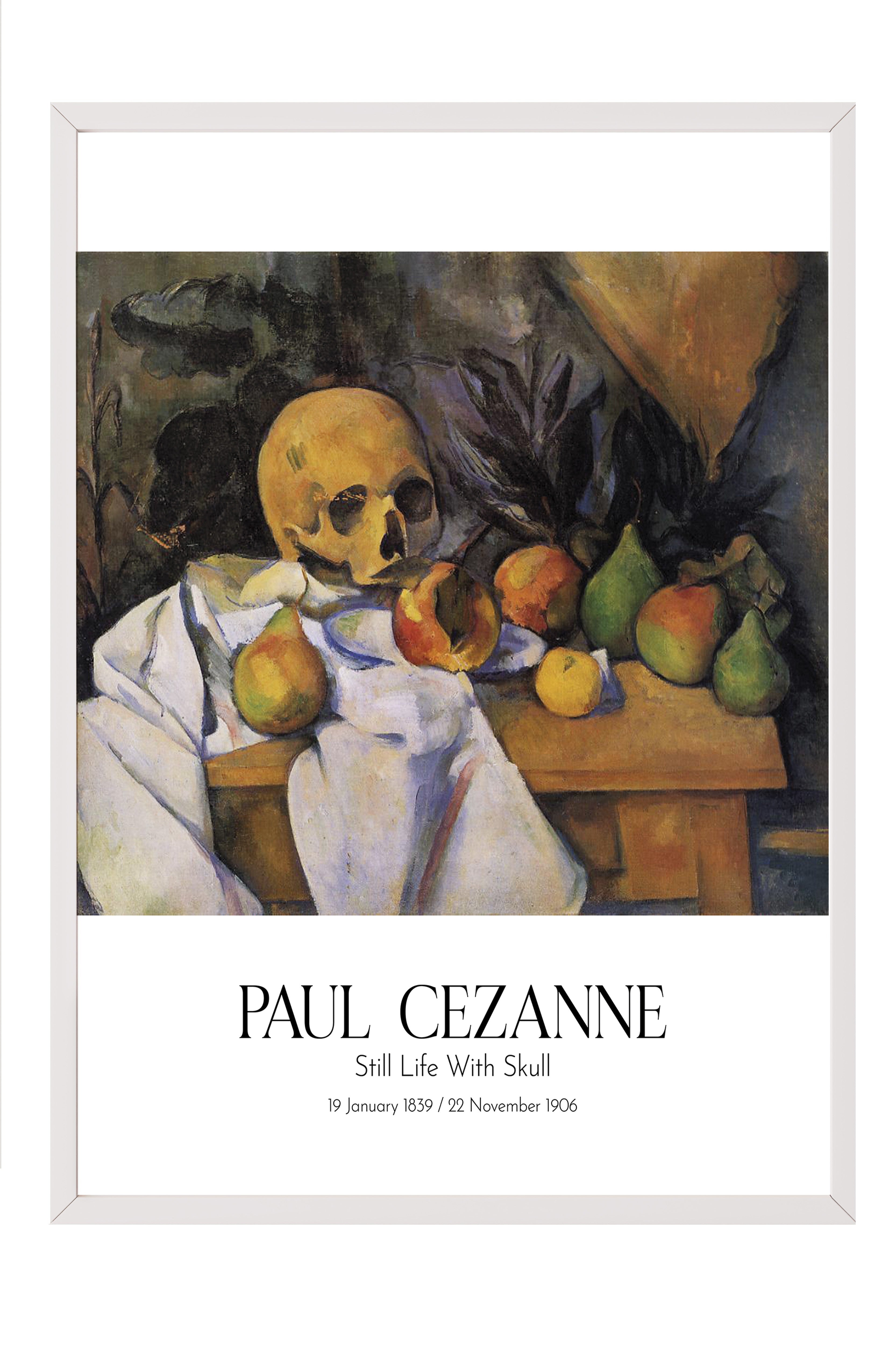 Paul Cezanne - Still Life With Skull, Beyaz Çerçeveli Tablo, Sanat Serisi NO:110471